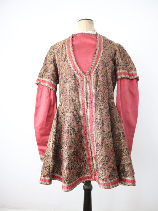 Early 1900s French Theatre Costume Tunic Medieval Style 19th Century Antique Fabric Rose Pink Gold Metallic Thread Metal