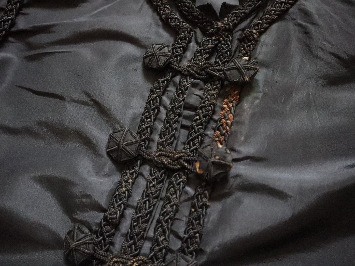 19th Century French Black silk Jacket Fringing Plaited Ribbon braiding