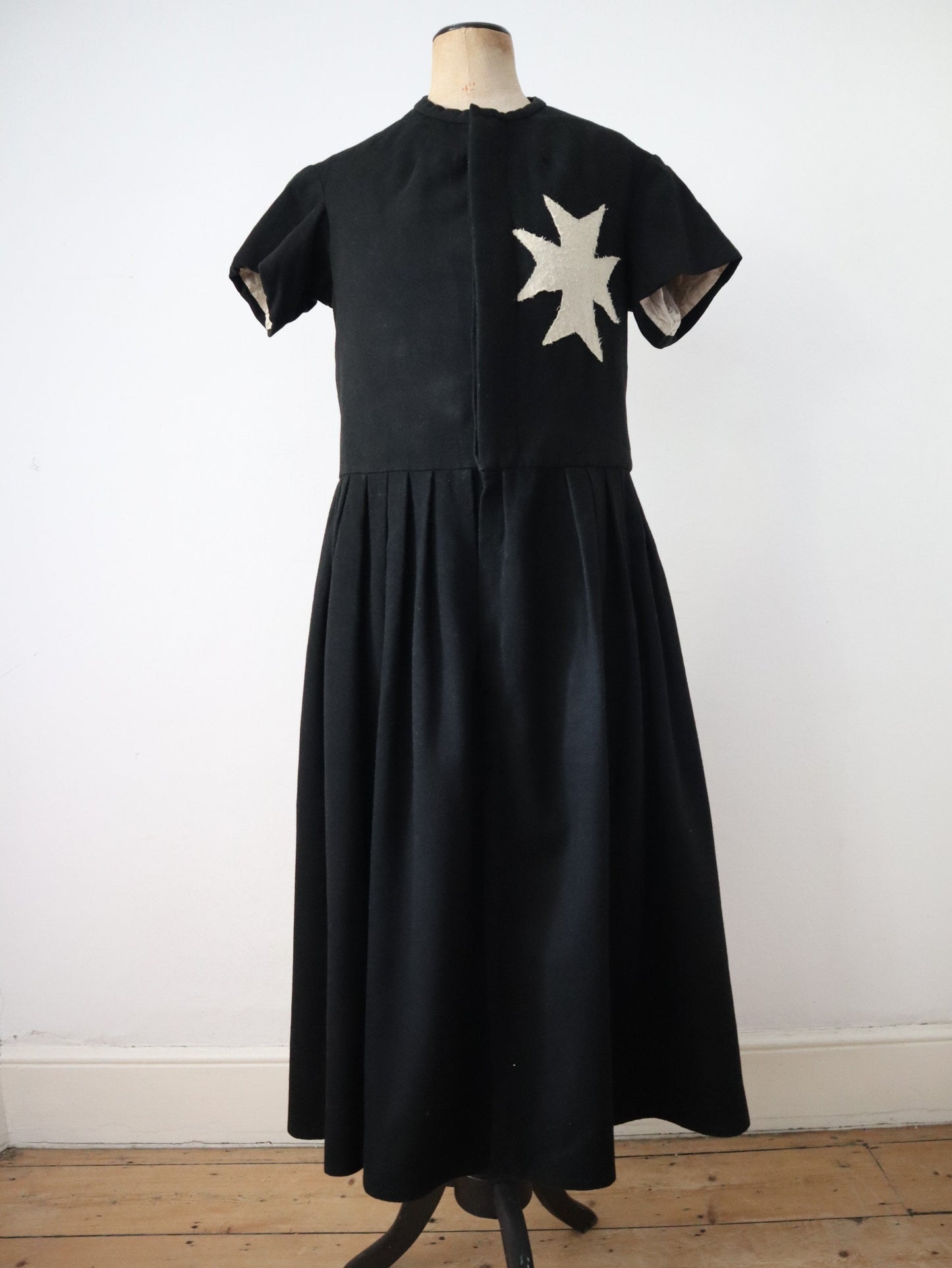 1910s Crusades Dress French Opera Costume Black Wool Maltese Cross Antique Theatre