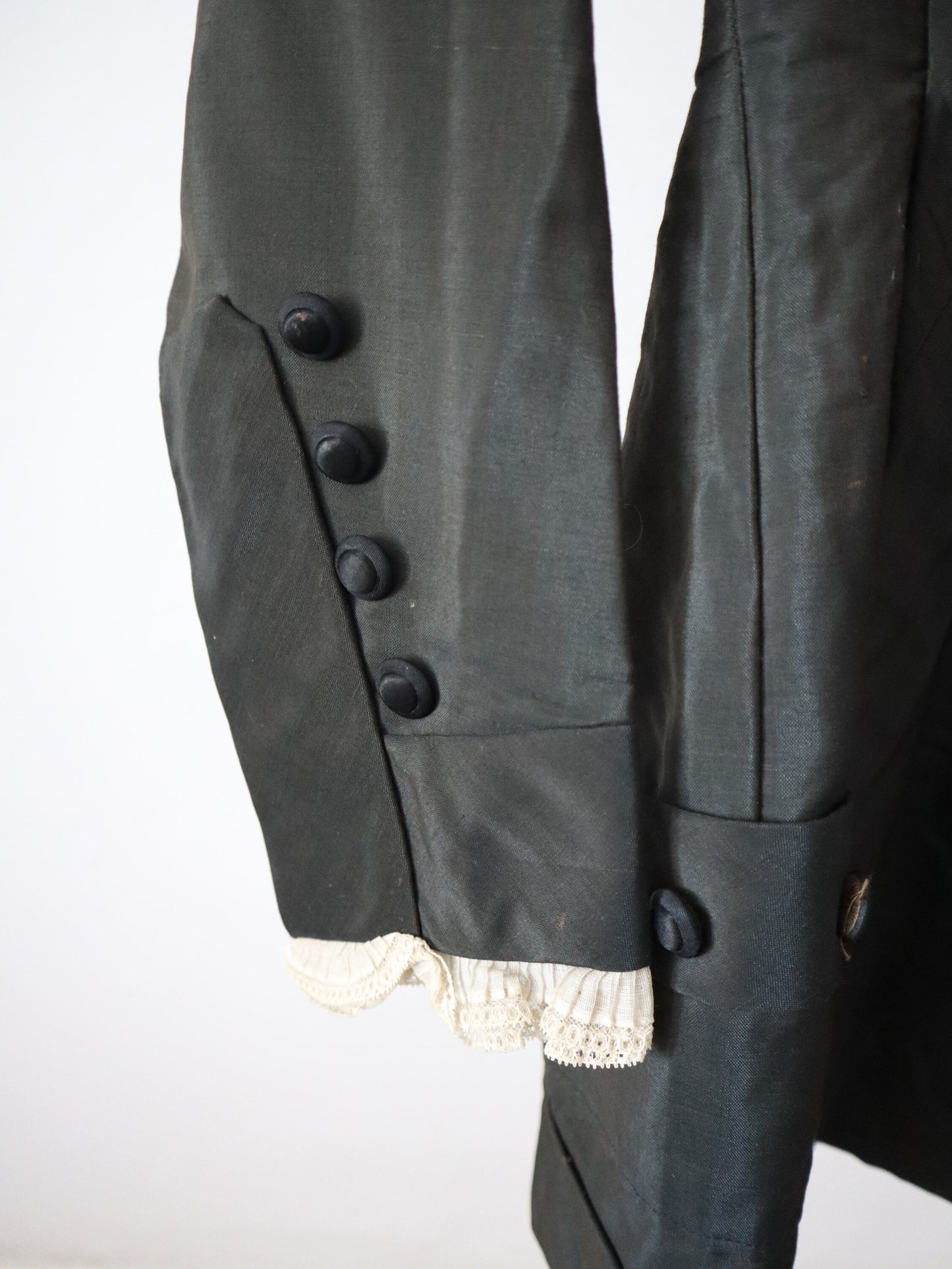 Antique French Black Silk Two Piece Outfit Costume Bodice Skirt Bows 19th Century