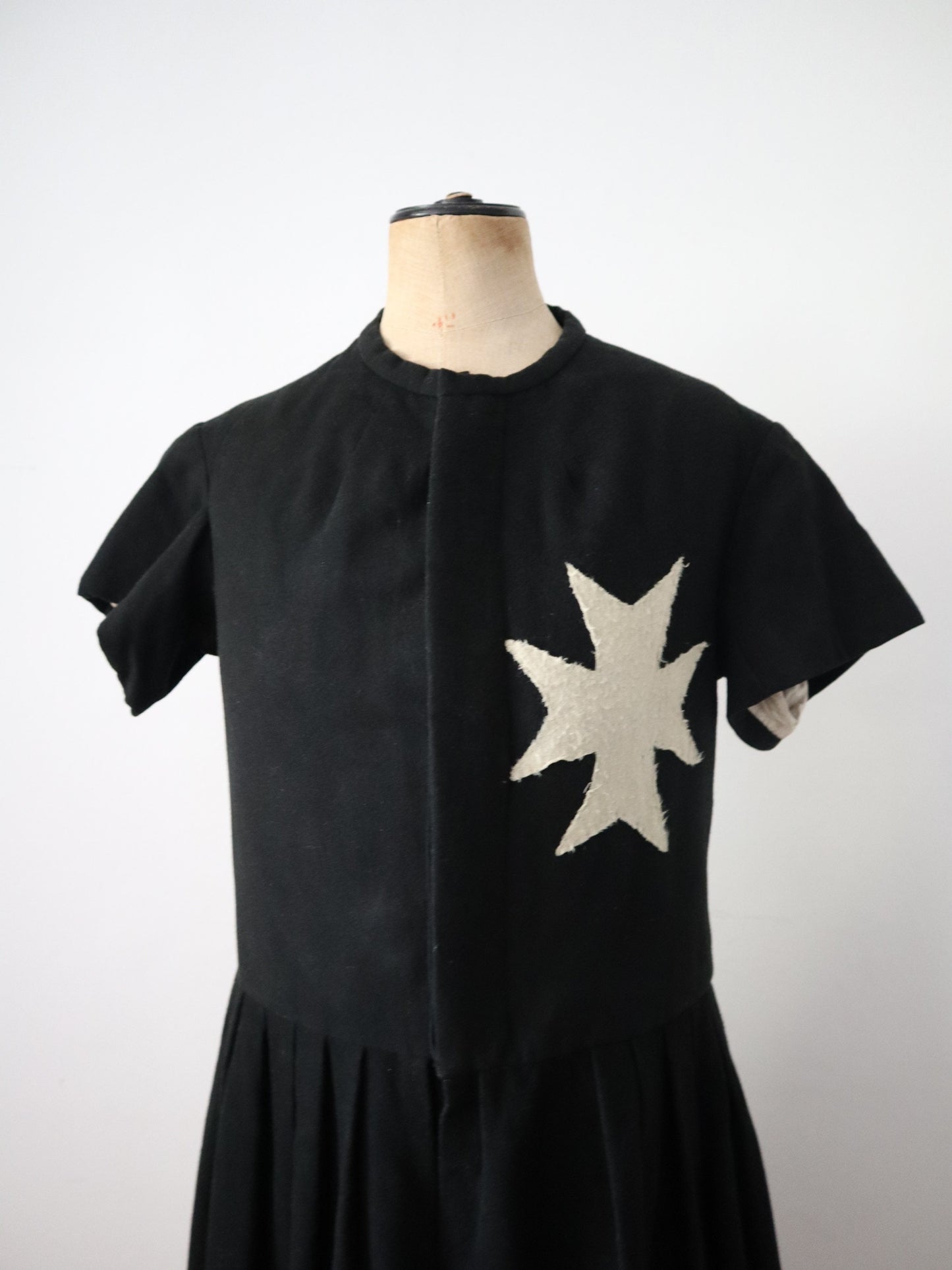 1910s Crusades Dress French Opera Costume Black Wool Maltese Cross Antique Theatre