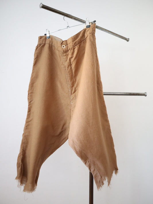 Antique French Breeches Theatre Costume Paris Raw Hem Tan Brown Wool Cropped Pants