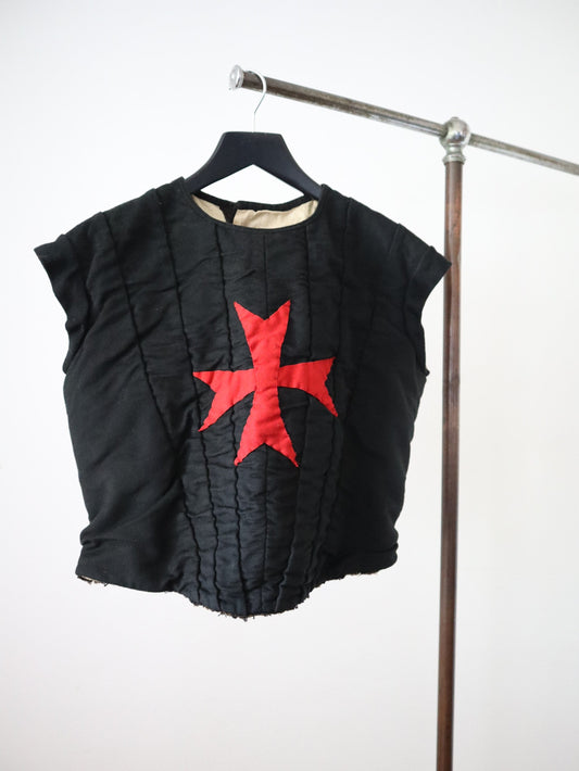 1910s French Opera Costume Crusades Vest Padded Black Red Maltese Cross Theatre