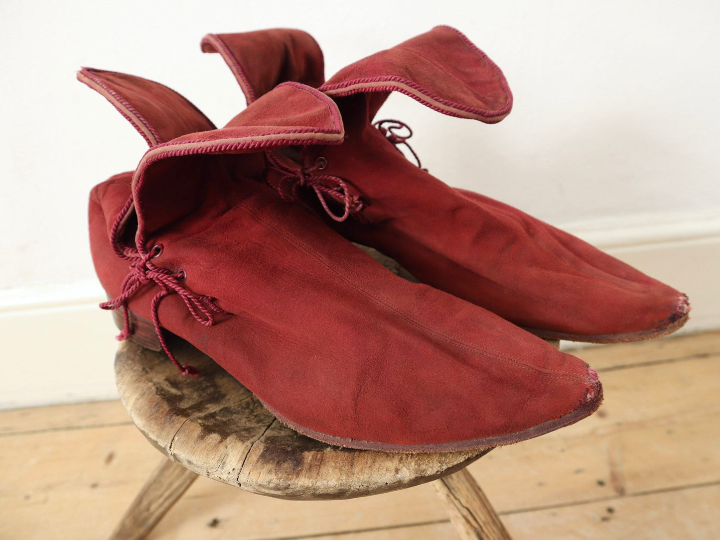 Antique Red Suede Boots French Theatre Costume Early 1900s Leather