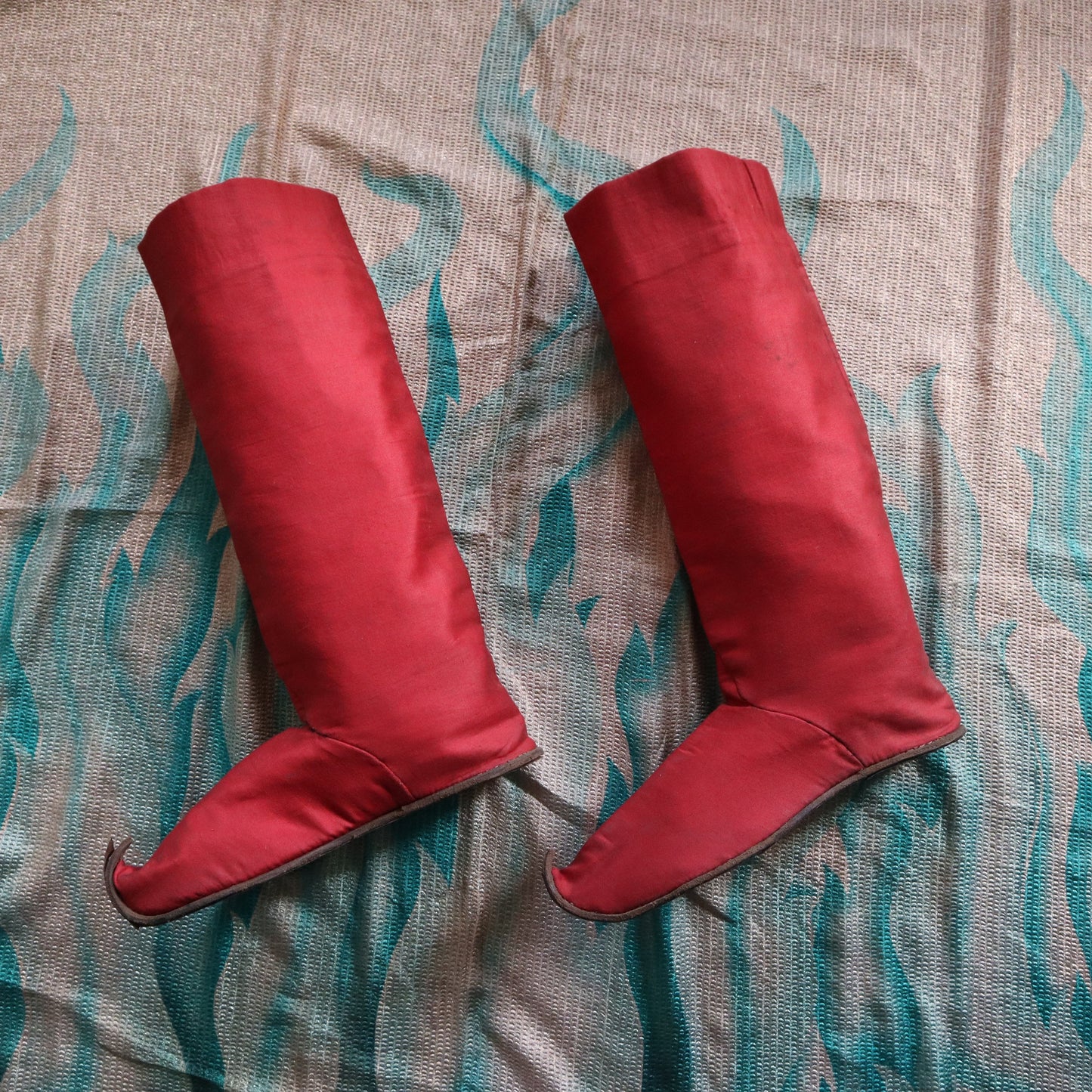Antique Red Boots French Theatre Fabric Leather Renaissance Style Antique