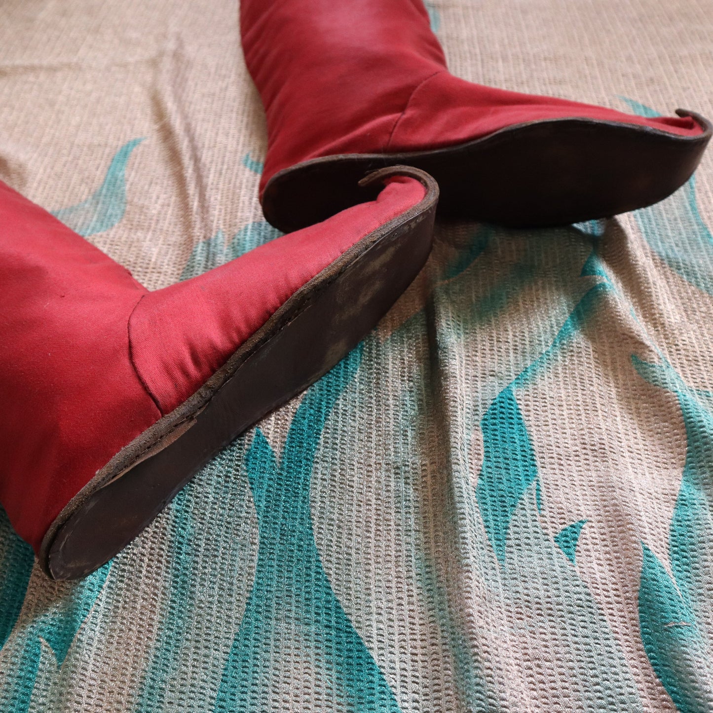 Antique Red Boots French Theatre Fabric Leather Renaissance Style Antique