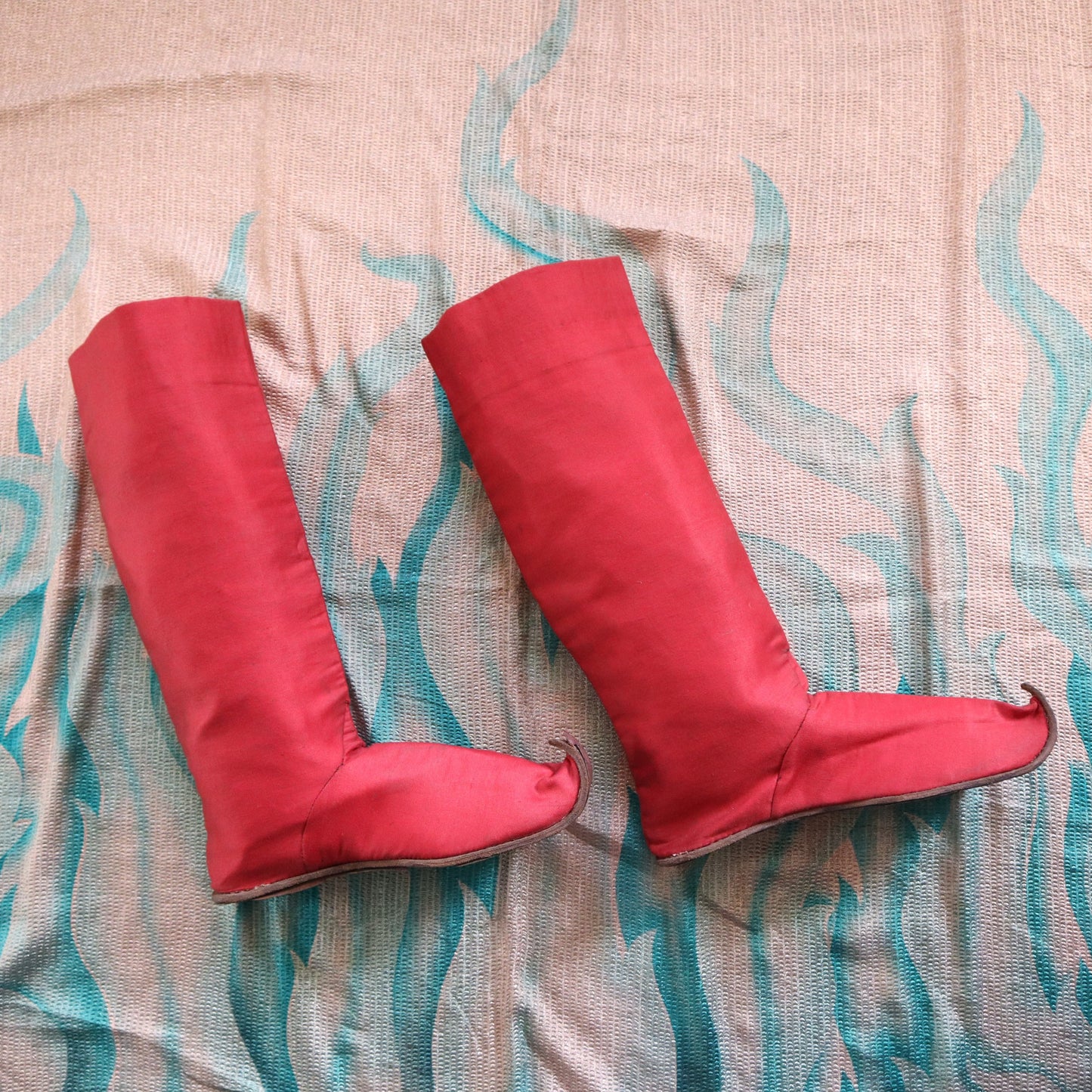 Antique Red Boots French Theatre Fabric Leather Renaissance Style Antique