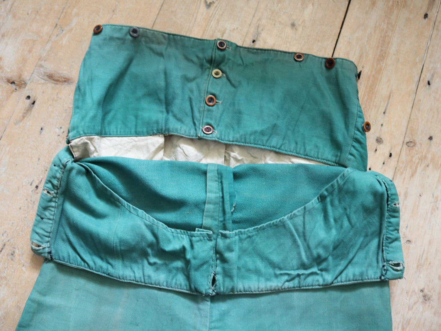 Antique French Green Cotton High Waisted Trousers Pants Long Rise Opera Costume Rare