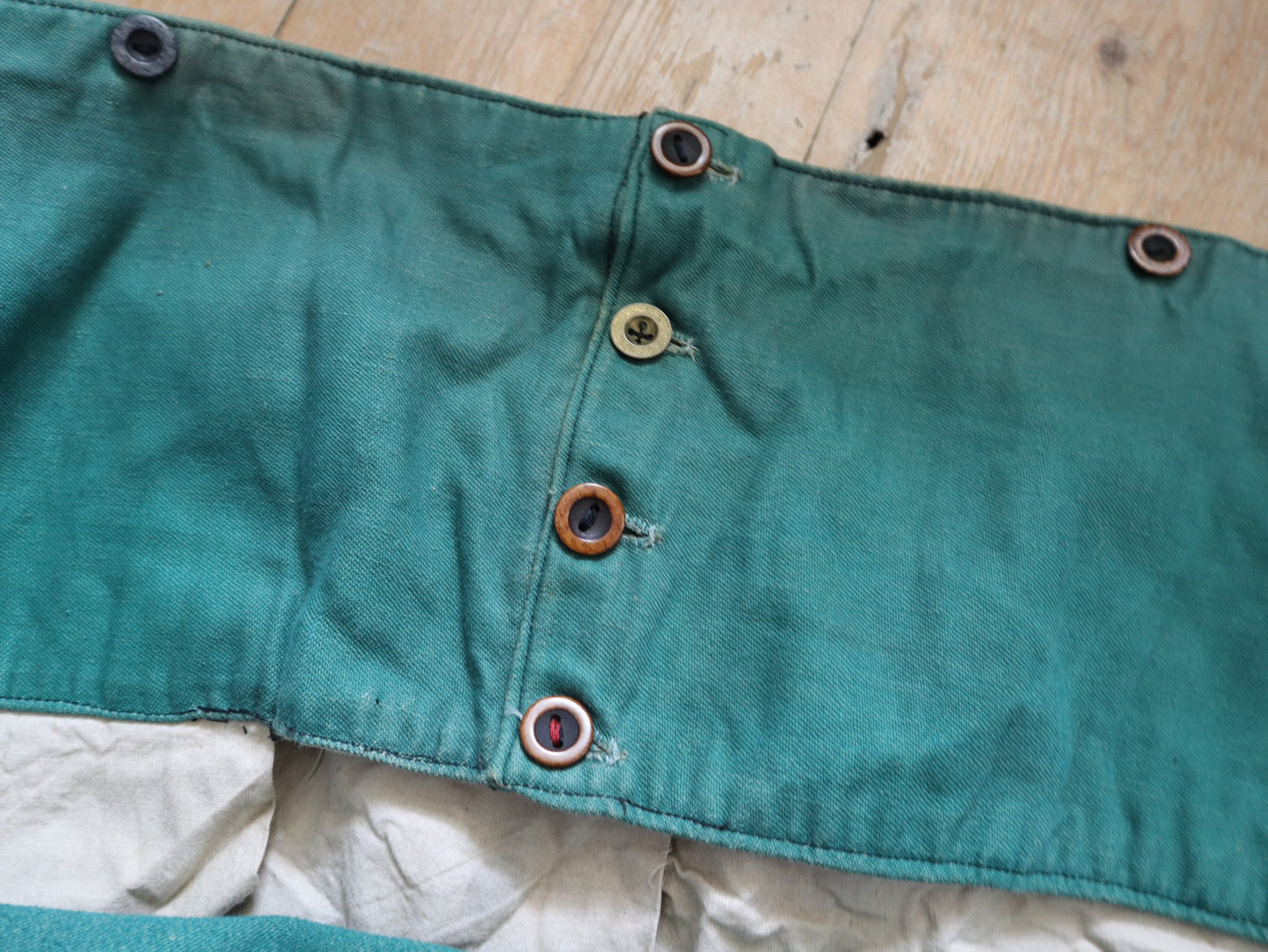 Antique French Green Cotton High Waisted Trousers Pants Long Rise Opera Costume Rare