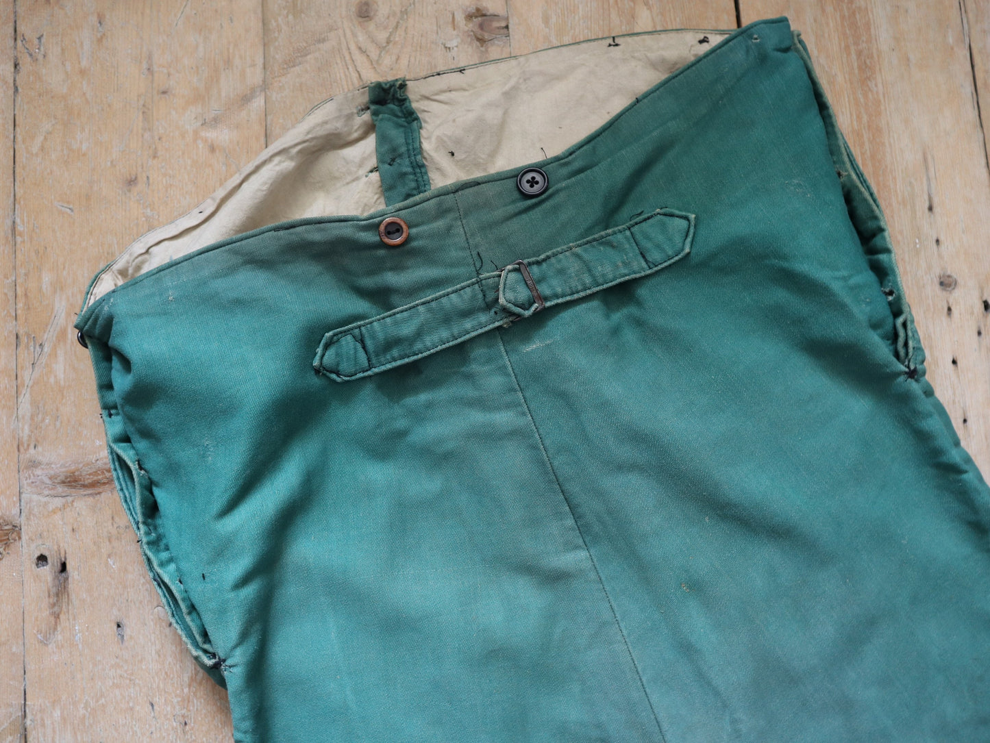 Antique French Green Cotton High Waisted Trousers Pants Long Rise Opera Costume Rare