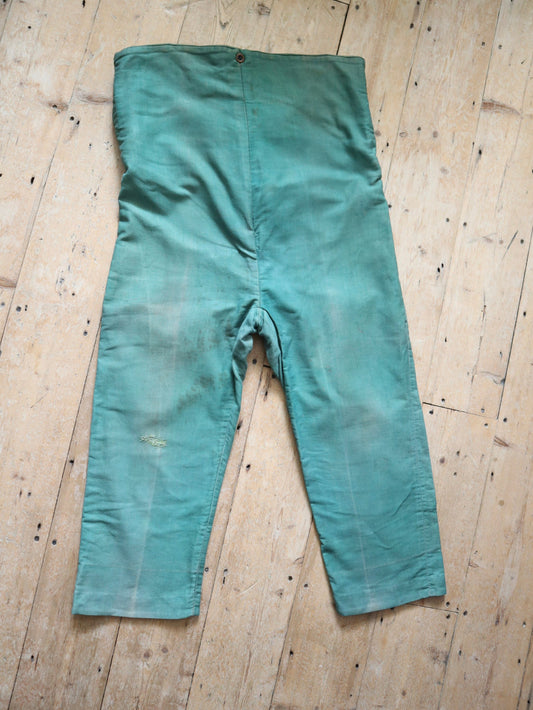 Antique French Green Cotton High Waisted Trousers Pants Long Rise Opera Costume Rare