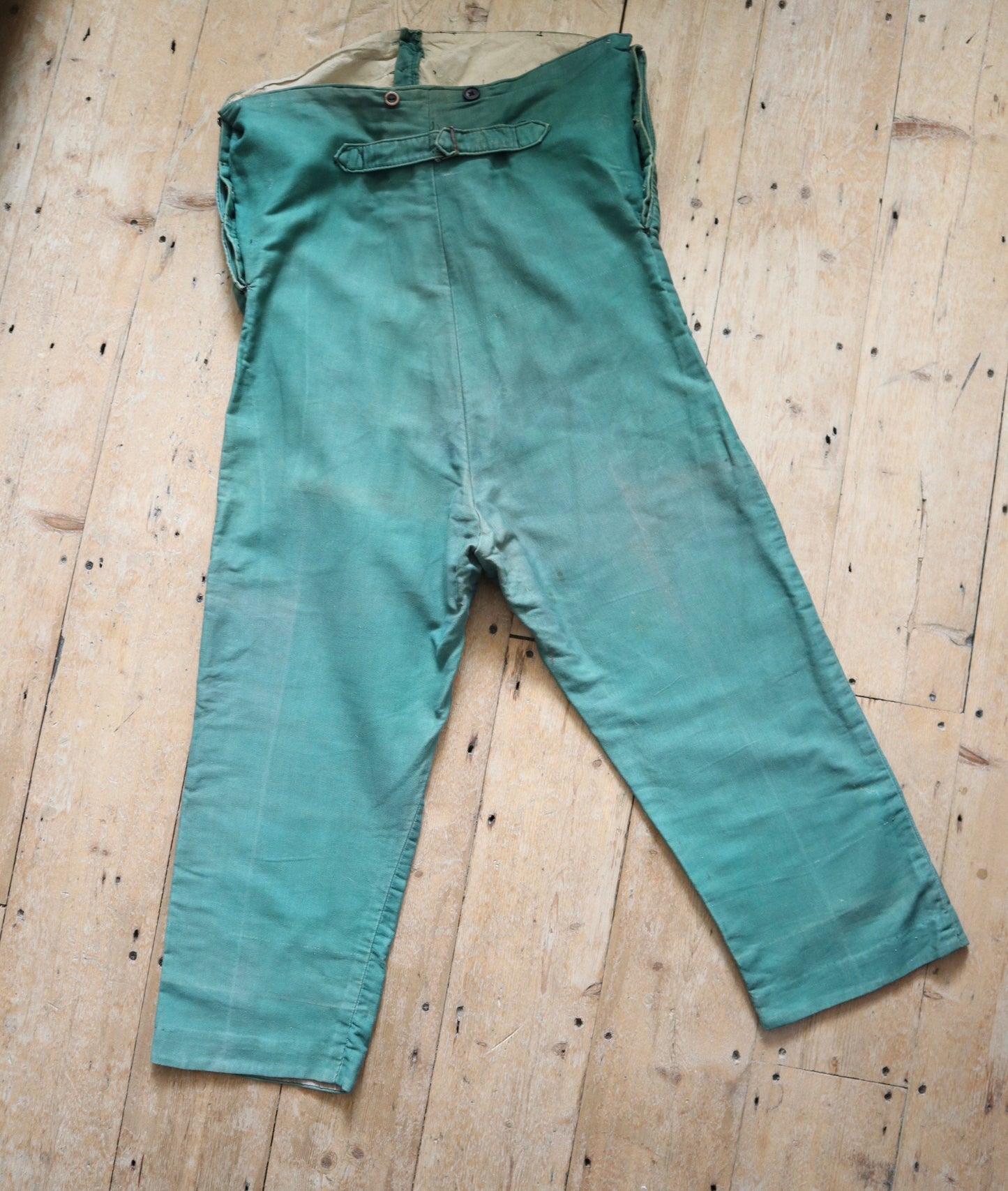 Antique French Green Cotton High Waisted Trousers Pants Long Rise Opera Costume Rare