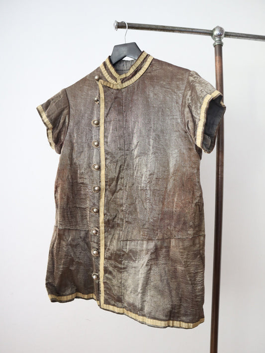 Antique Bronze Lamé Tunic Top French Opera Theatre Costume Metal Thread Chinese Style 1910s
