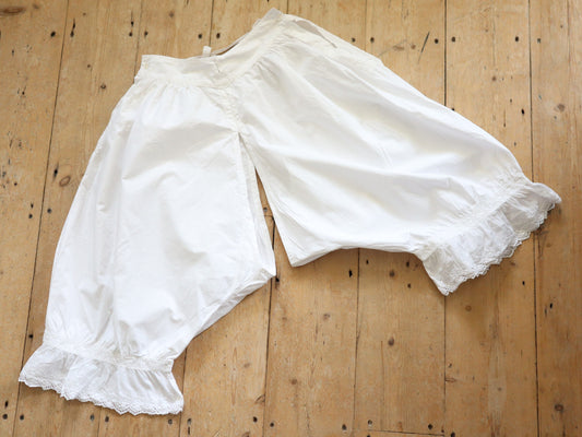 Antique French Bloomers white cotton broderie anglaise cutwork early 1900s