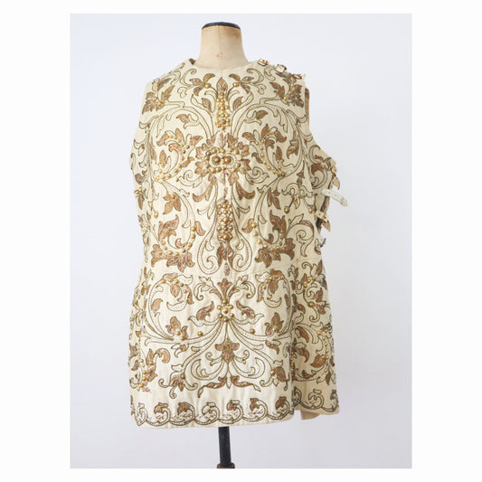 Exquisite 19th Century Gold Embellished Cream Wool Tunic French Opera Costume Metal Trim Centurion Roman