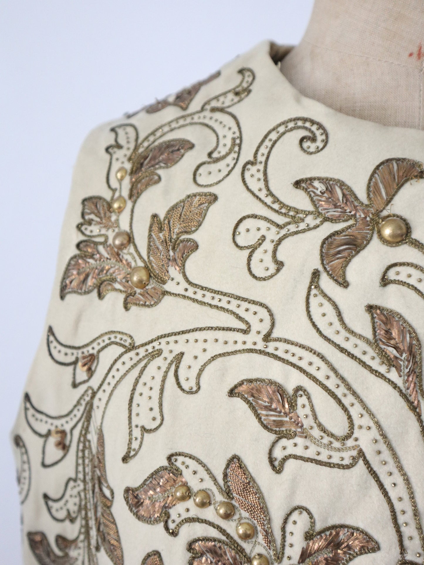 Exquisite 19th Century Gold Embellished Cream Wool Tunic French Opera Costume Metal Trim Centurion Roman