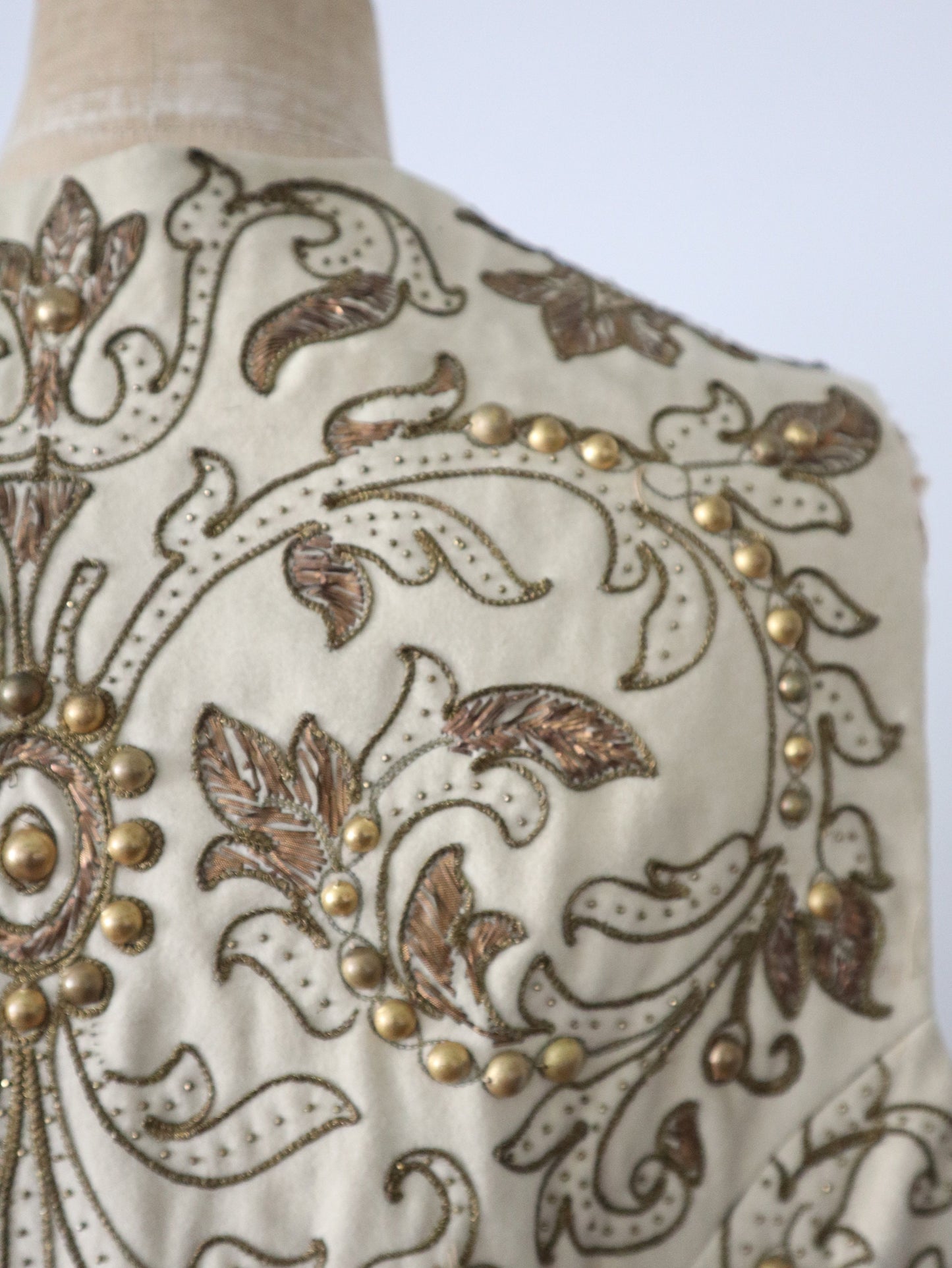 Exquisite 19th Century Gold Embellished Cream Wool Tunic French Opera Costume Metal Trim Centurion Roman