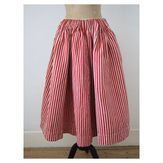 Antique late 19th French Provençal Skirt Traditional Red White Stripes Cotton Drill