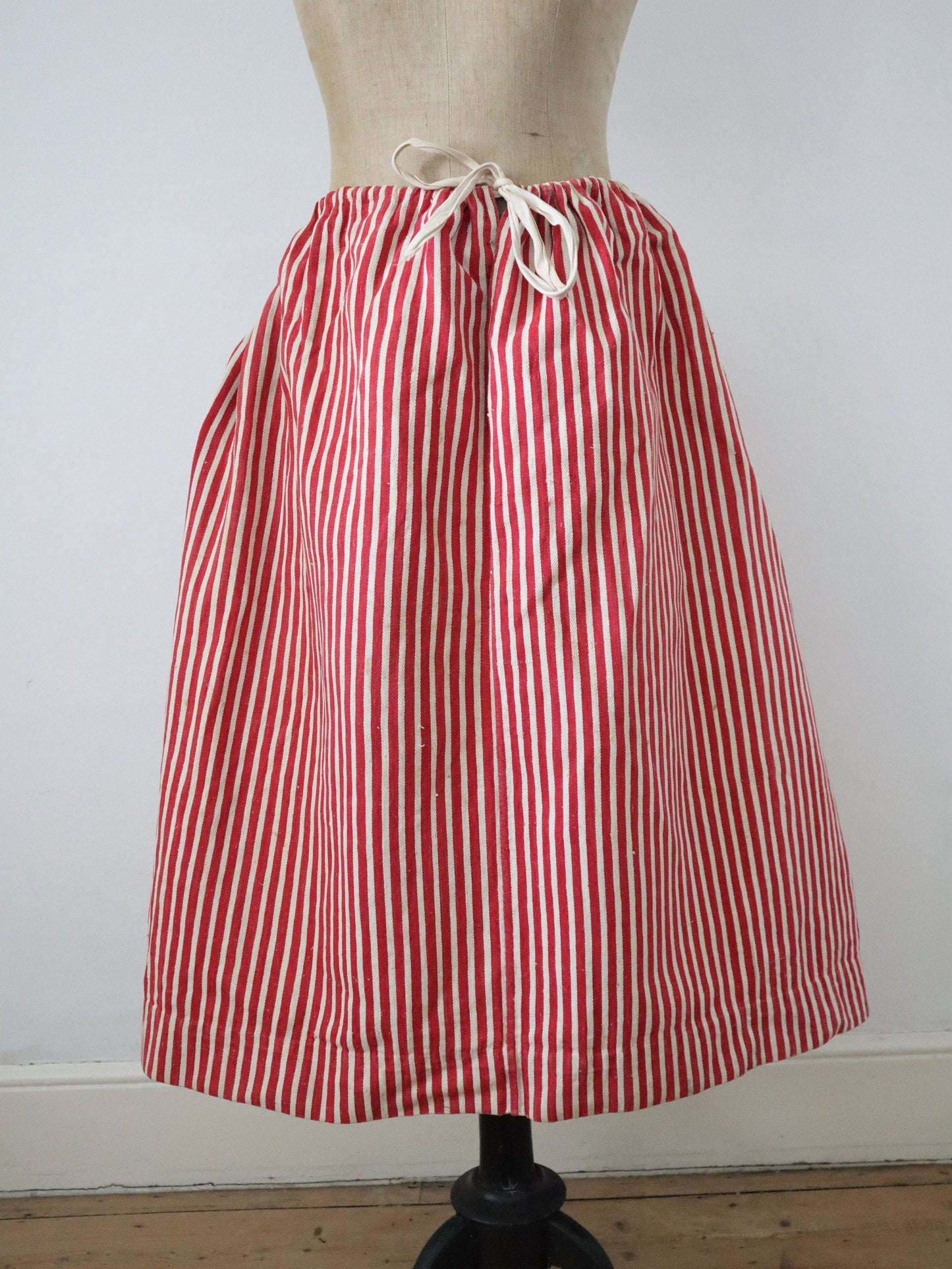 Antique late 19th French Provençal Skirt Traditional Red White Stripes Cotton Drill