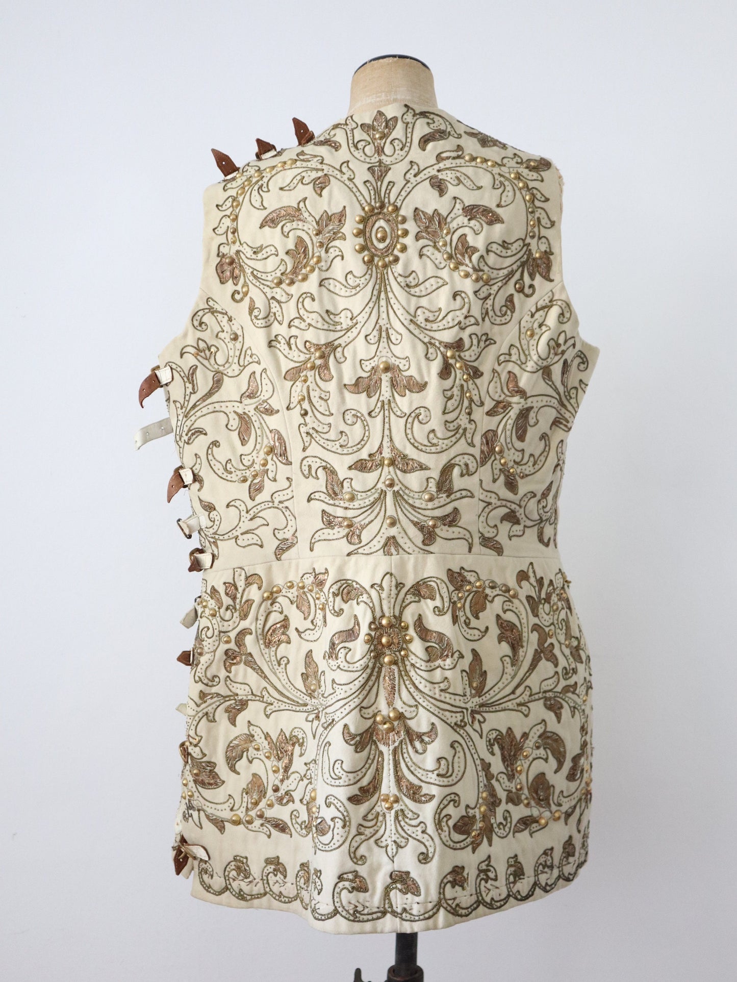 Exquisite 19th Century Gold Embellished Cream Wool Tunic French Opera Costume Metal Trim Centurion Roman
