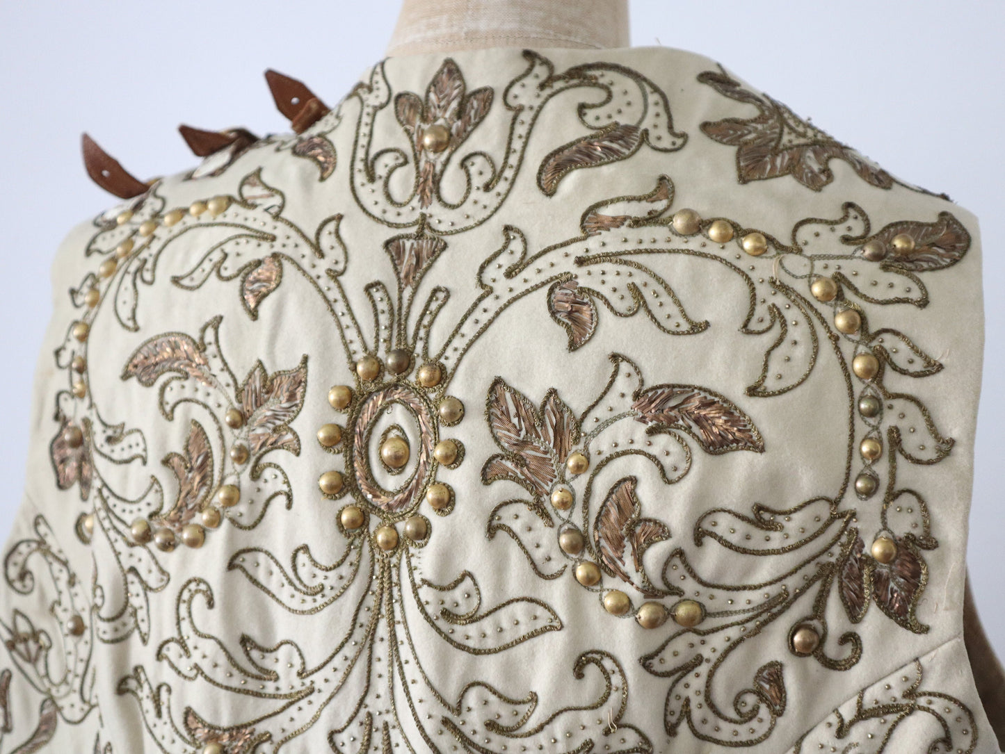 Exquisite 19th Century Gold Embellished Cream Wool Tunic French Opera Costume Metal Trim Centurion Roman