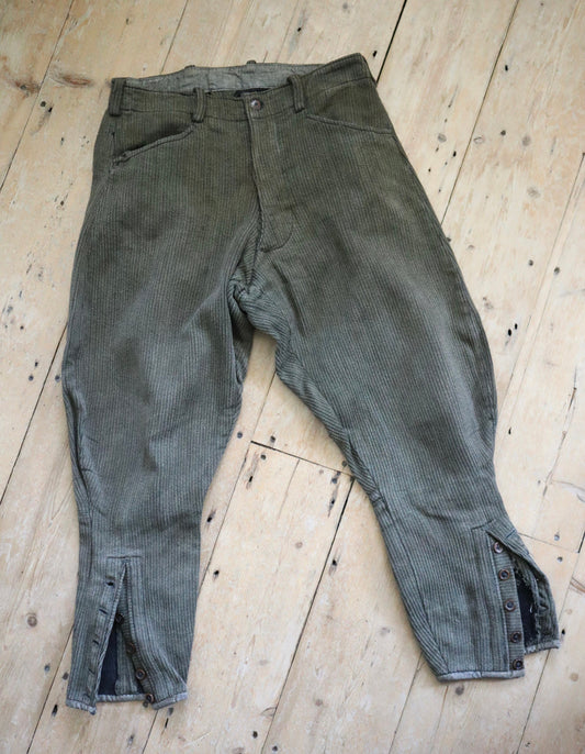 1930s French Brown Breeches Cotton Ribbed Workwear Hunting Trousers Pants