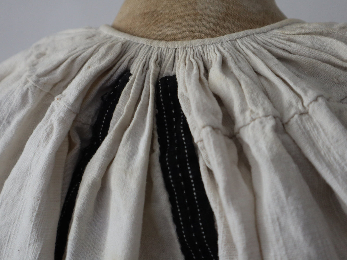 1930s Hungarian Croatian Linen Folk Blouse Black Stripes Big Sleeves Cropped Eastern European traditional clothing