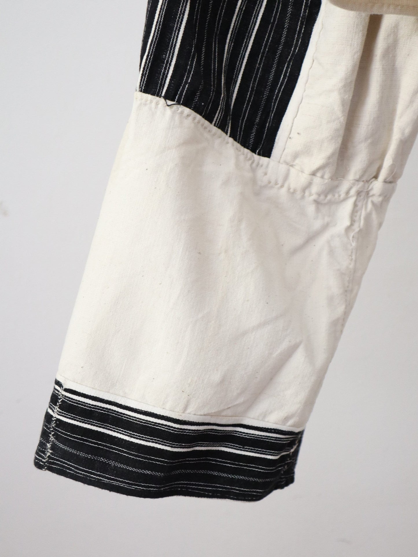 1930s Folk Blouse Black Woven Stripe Natural linen Super Cropped Big Sleeves Hungarian Croatian Eastern European traditional