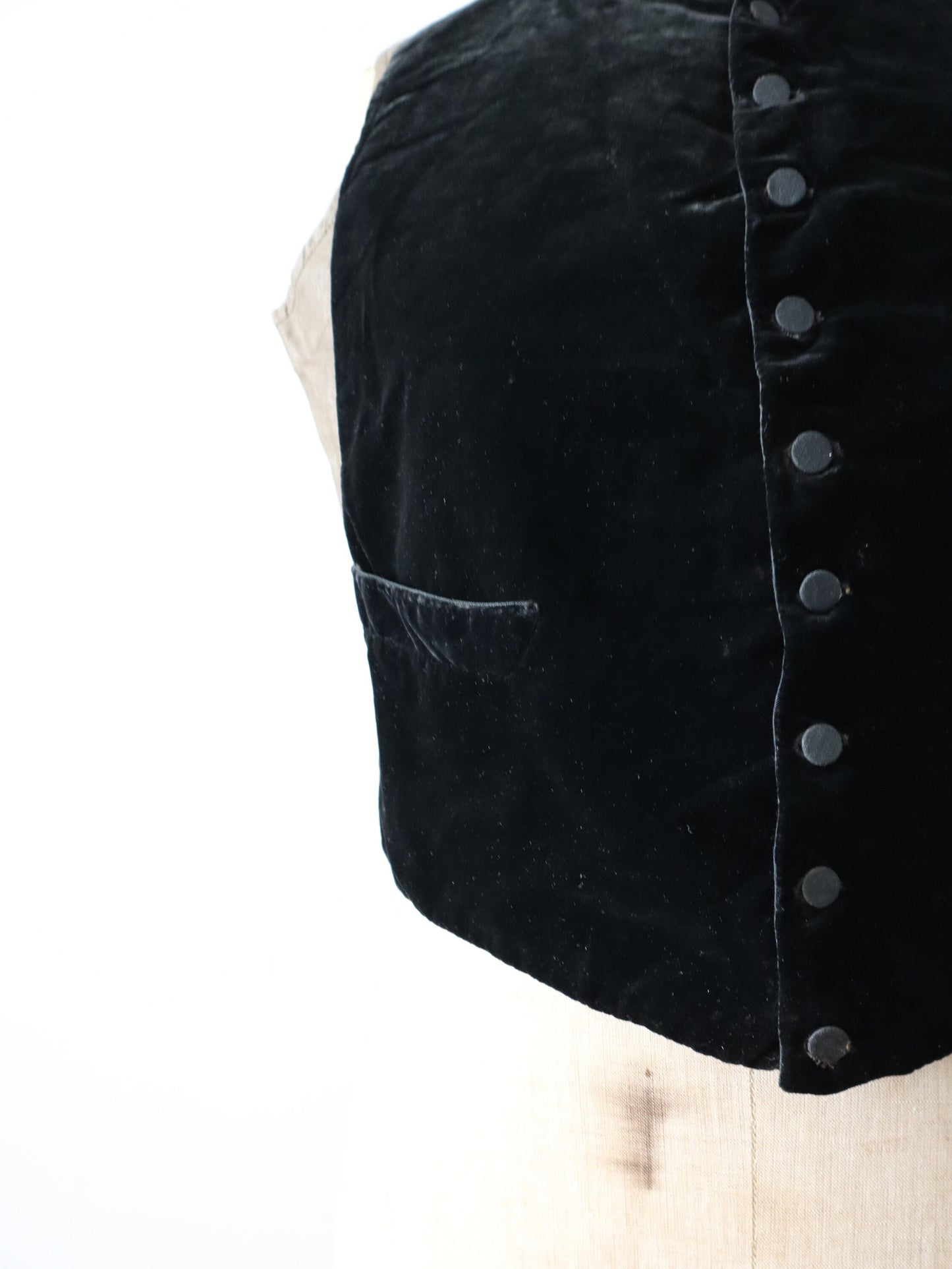 Antique 19th century French Black Silk Velvet Vest Waistcoat Glazed Backing