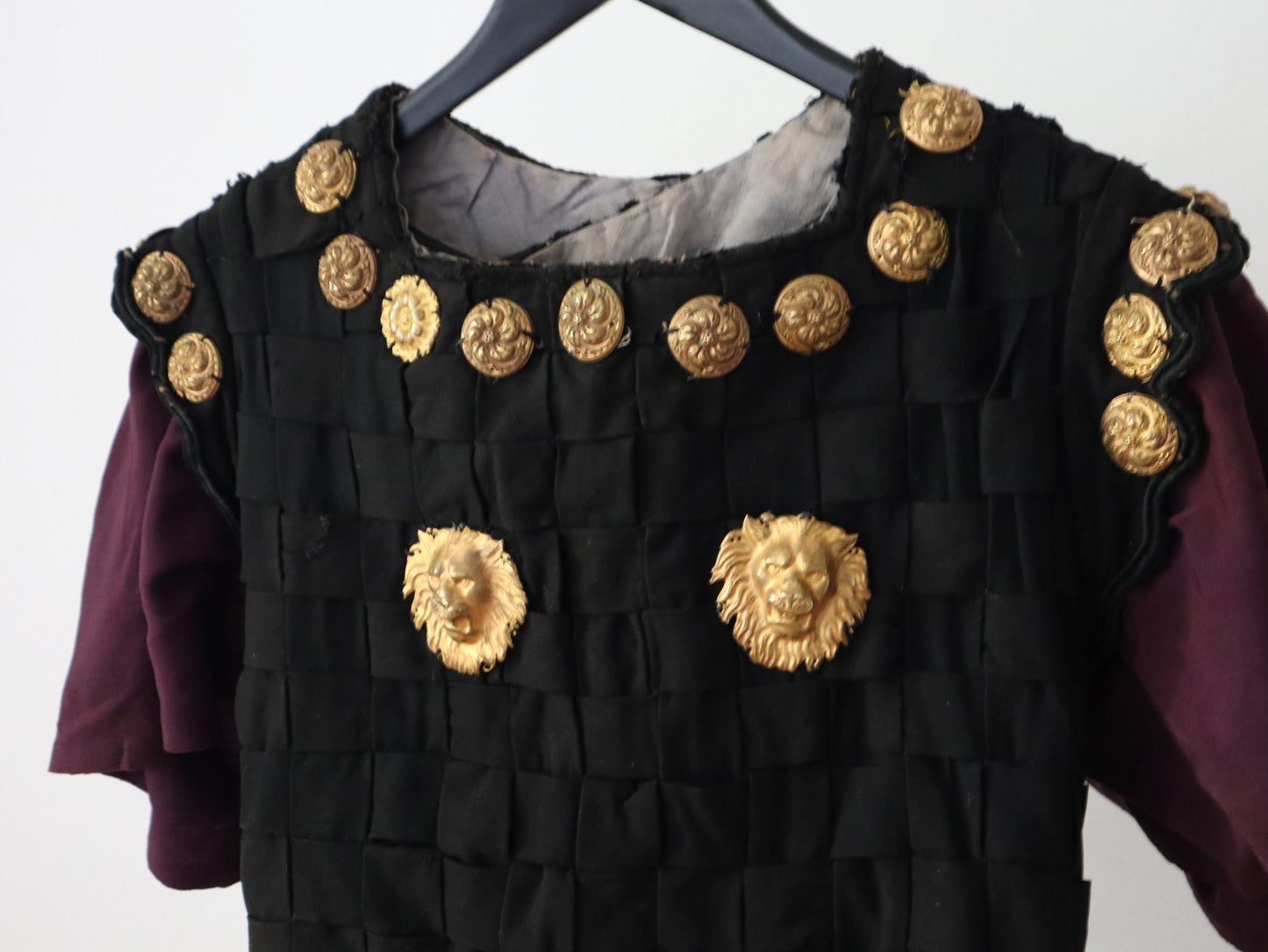 Antique French Opera Costume Centurion Roman Black Wool Gold Metal Lions Early 1900s Theatre