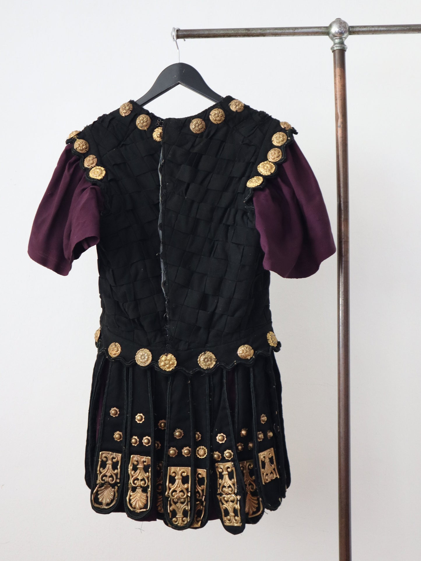 Antique French Opera Costume Centurion Roman Black Wool Gold Metal Lions Early 1900s Theatre