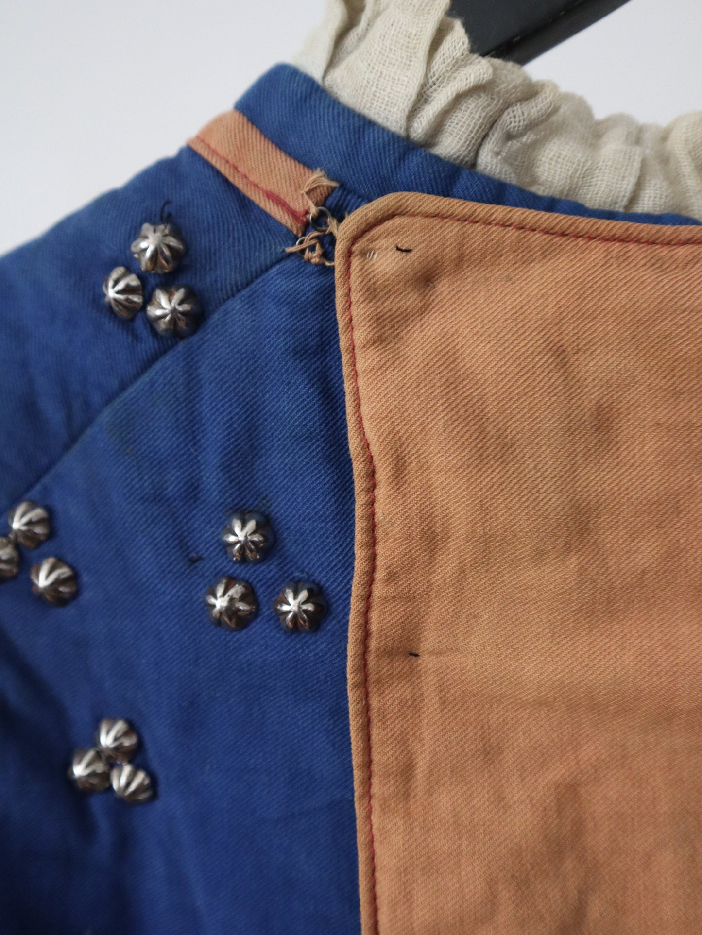 Antique French Opera Costume Tunic Renaissance Blue Studded Salmon Cotton Theatre