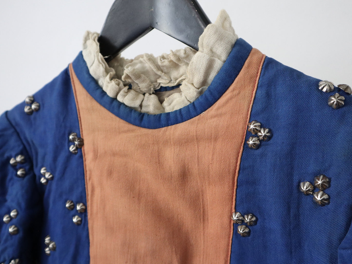Antique French Opera Costume Tunic Renaissance Blue Studded Salmon Cotton Theatre