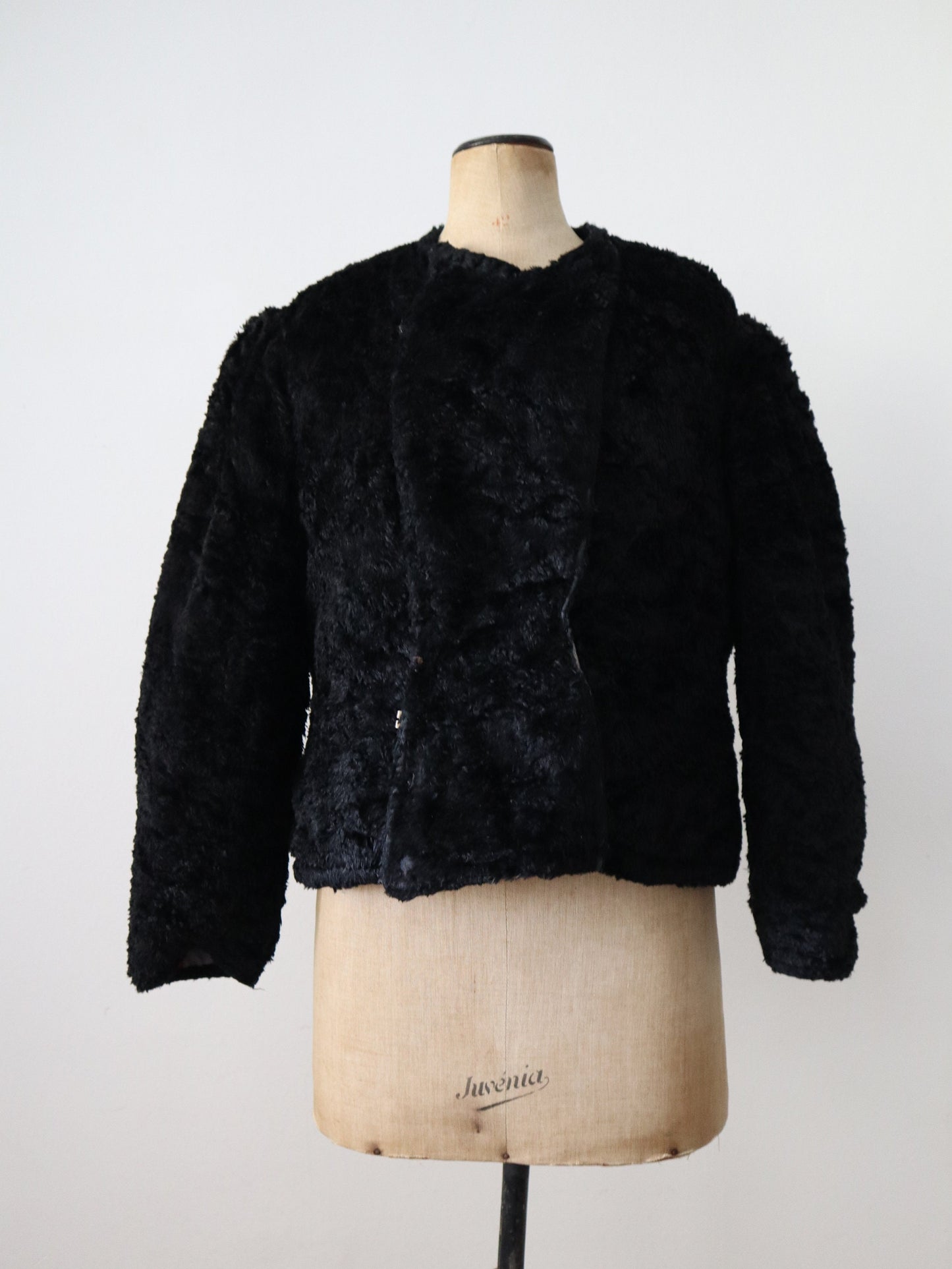 1930s Hungarian Folk Jacket black Velvet Burgundy Grey Stripe Cotton Lining