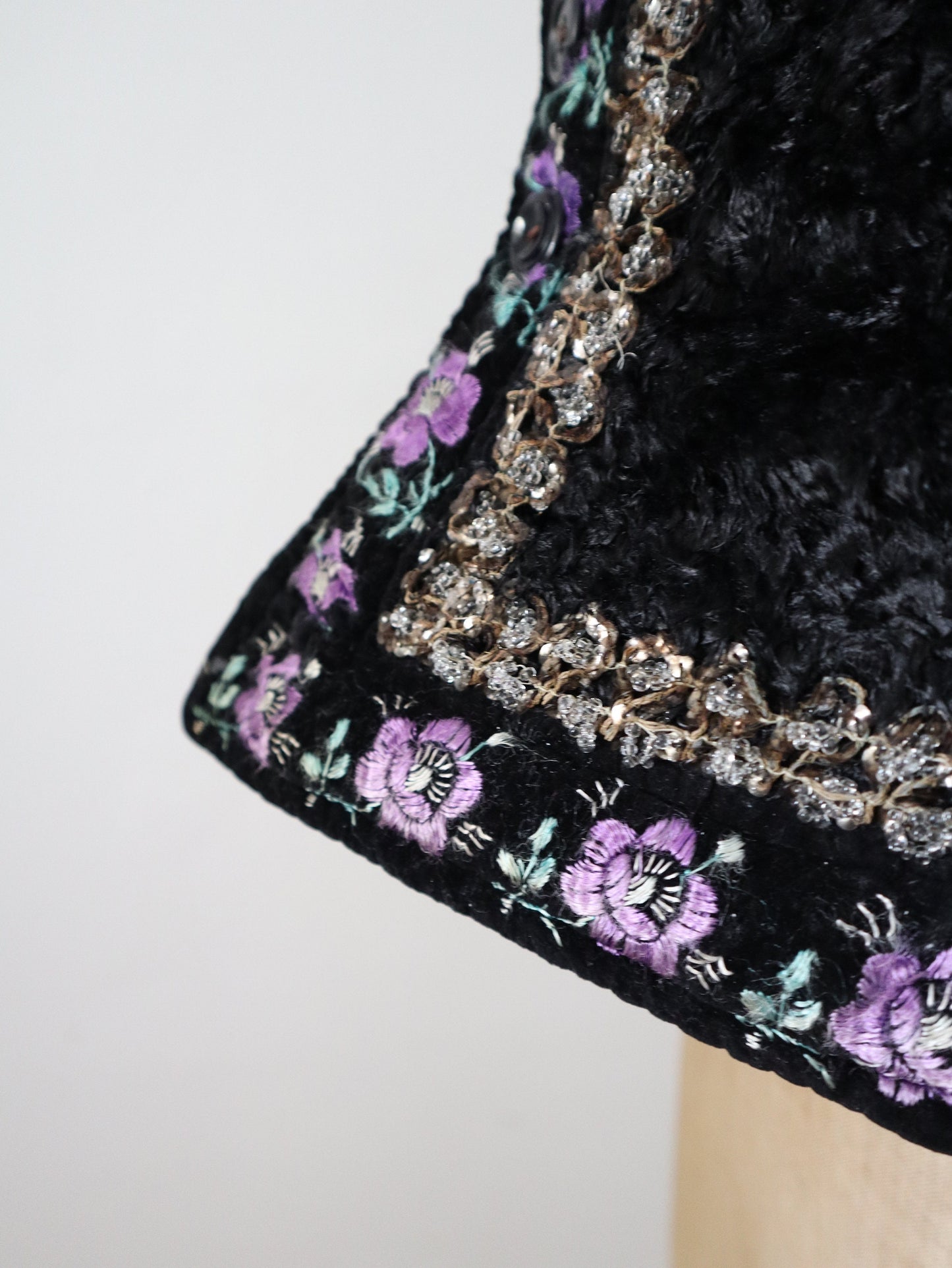 1930s Hungarian Folk Jacket Black Velvet Floral Ribbon Trim Sequins Eastern European