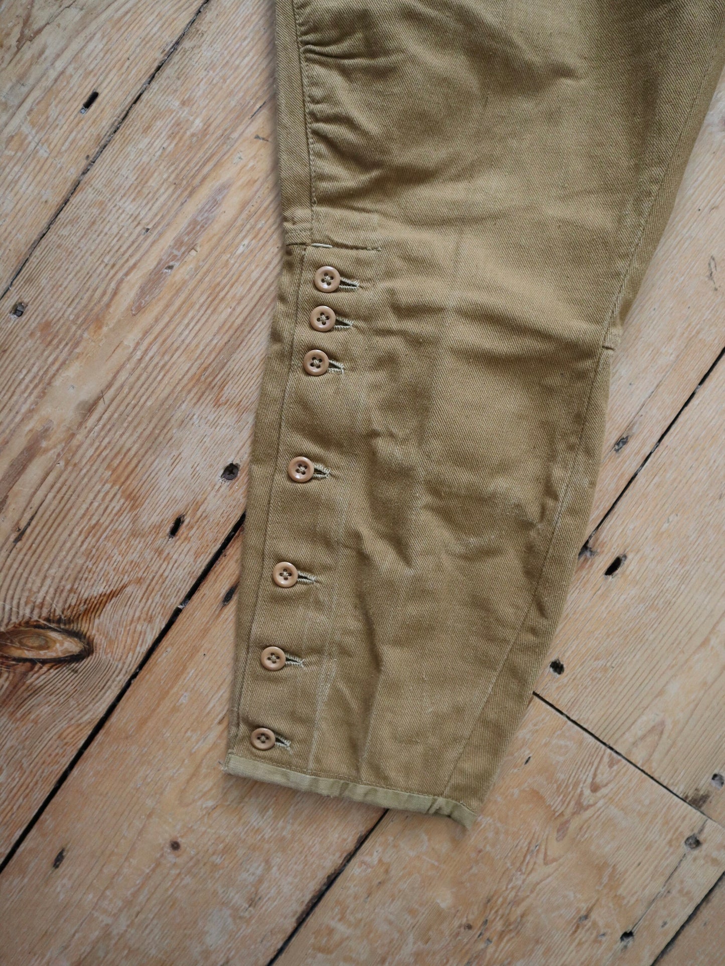 1930s French Brown Cotton Twill Breeches Trousers Pants Workwear Chore Tan