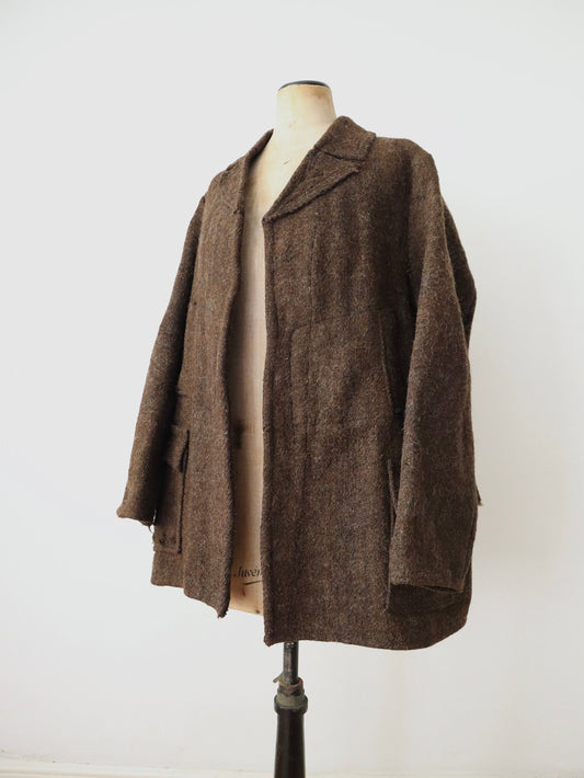 1930s Romanian Brown Wool Folk Jacket Coat Traditional Clothing Warm Winter