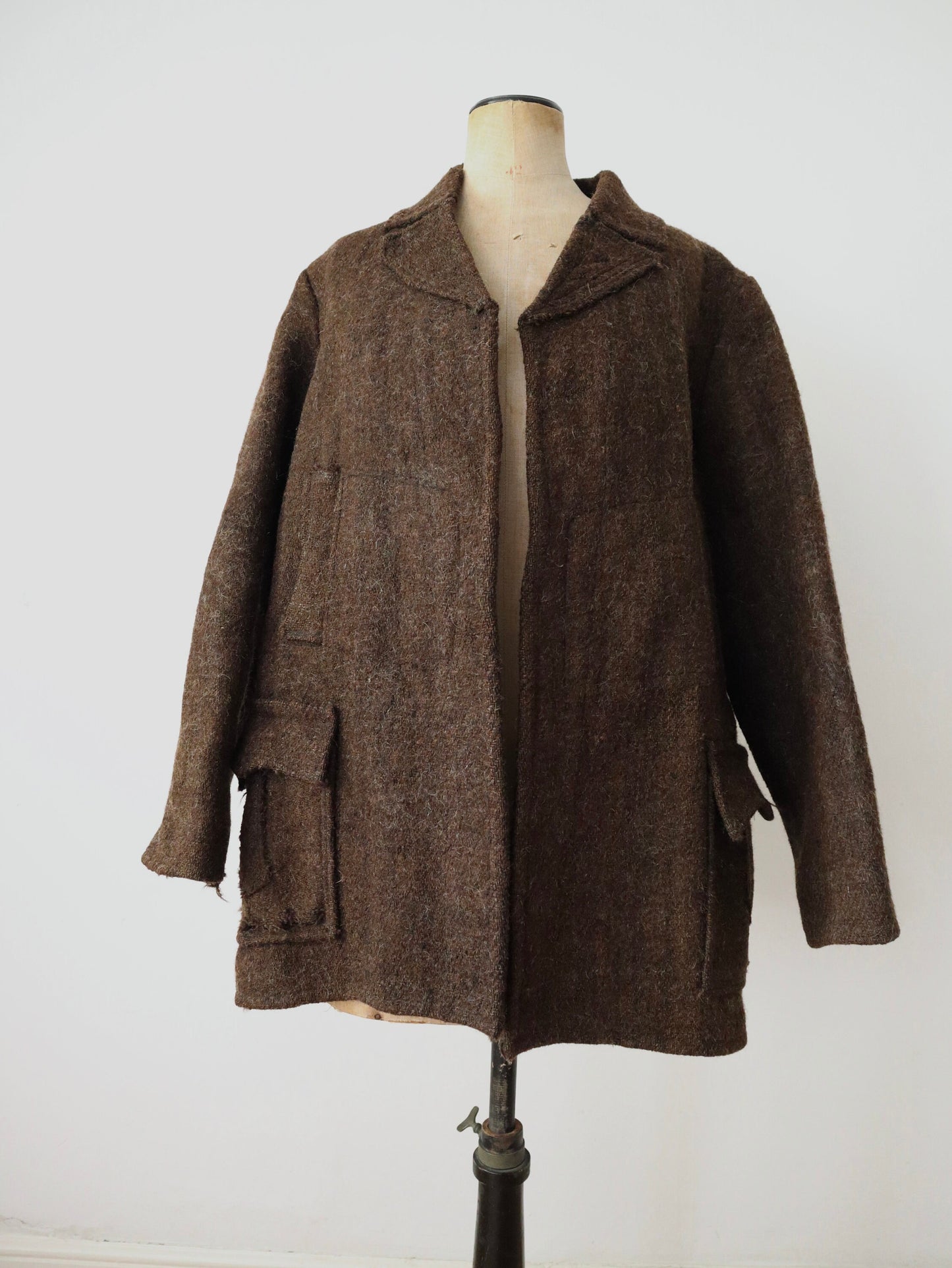 1930s Romanian Brown Wool Folk Jacket Coat Traditional Clothing Warm Winter
