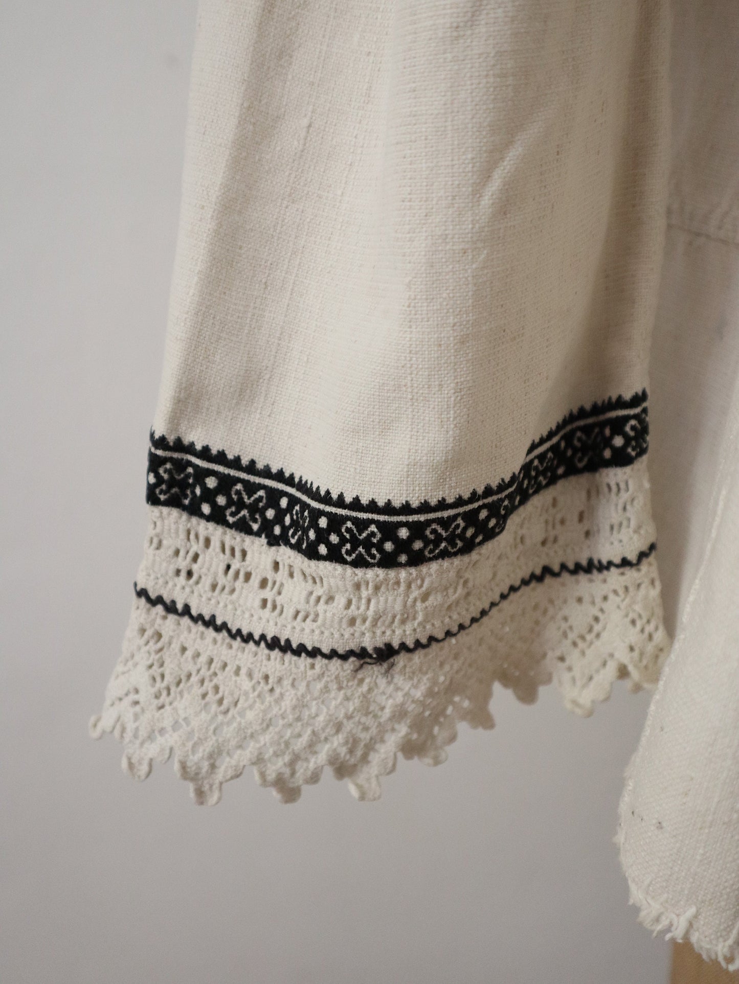 1940s Hungarian Linen Folk Blouse Black Embroidery Homespun Traditional Eastern European Costume