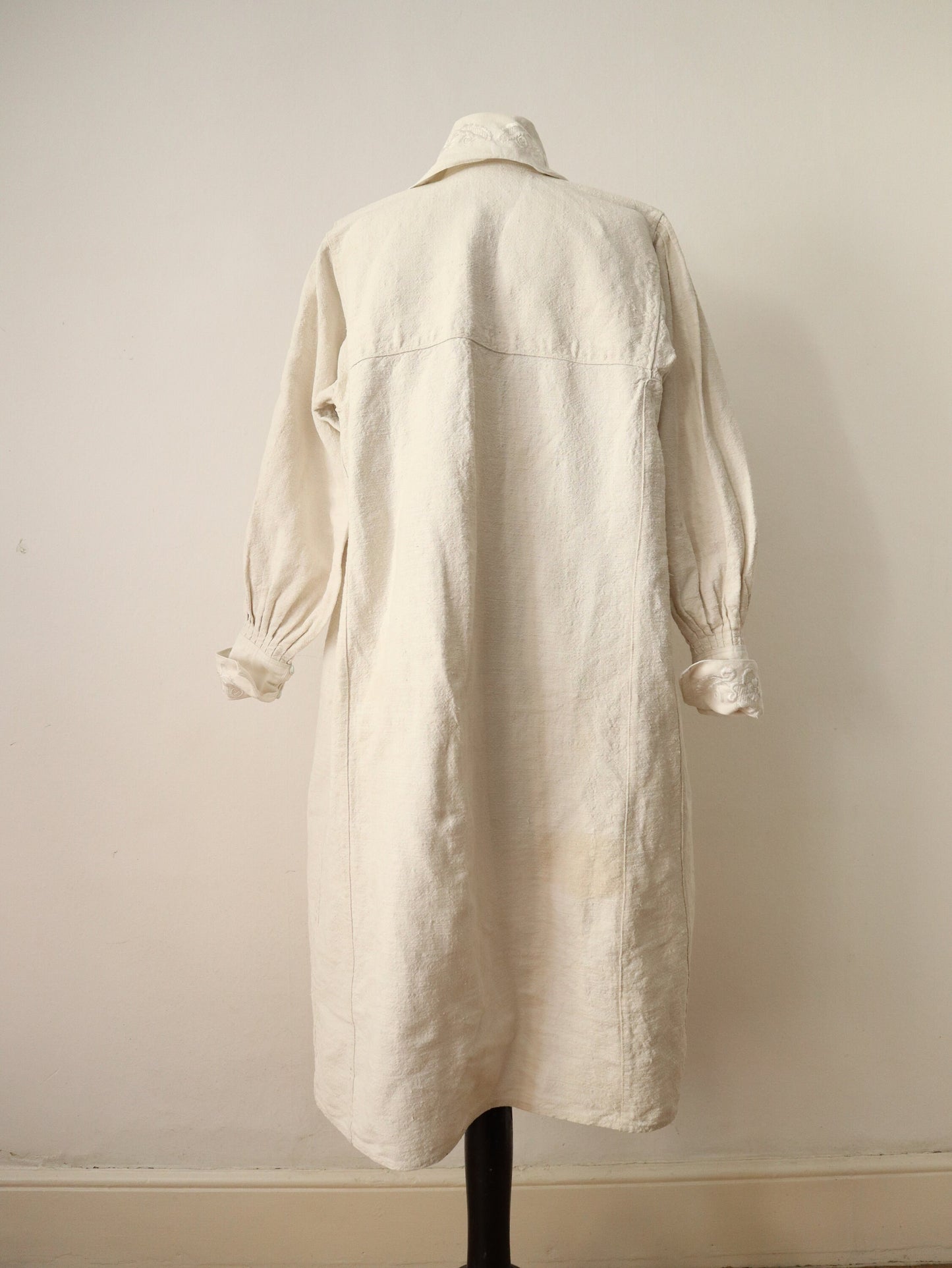 1930s Romanian Linen Folk Smock Shirt Dress Embroidered Traditional Clothing