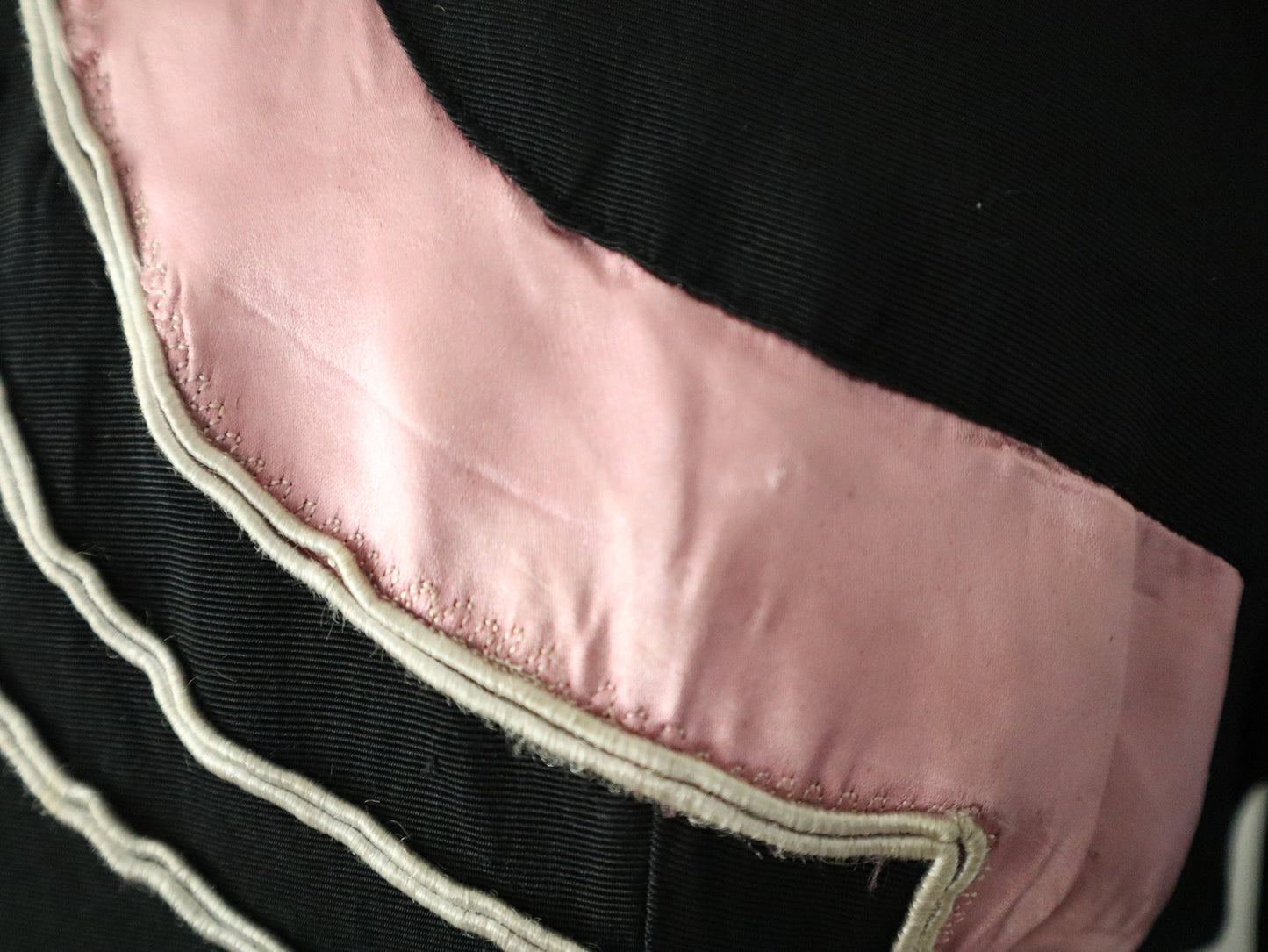 1930s French Opera Costume Dress Pink Silk Black Grosgrain Henri Lebrun Chinese Style Théâtre