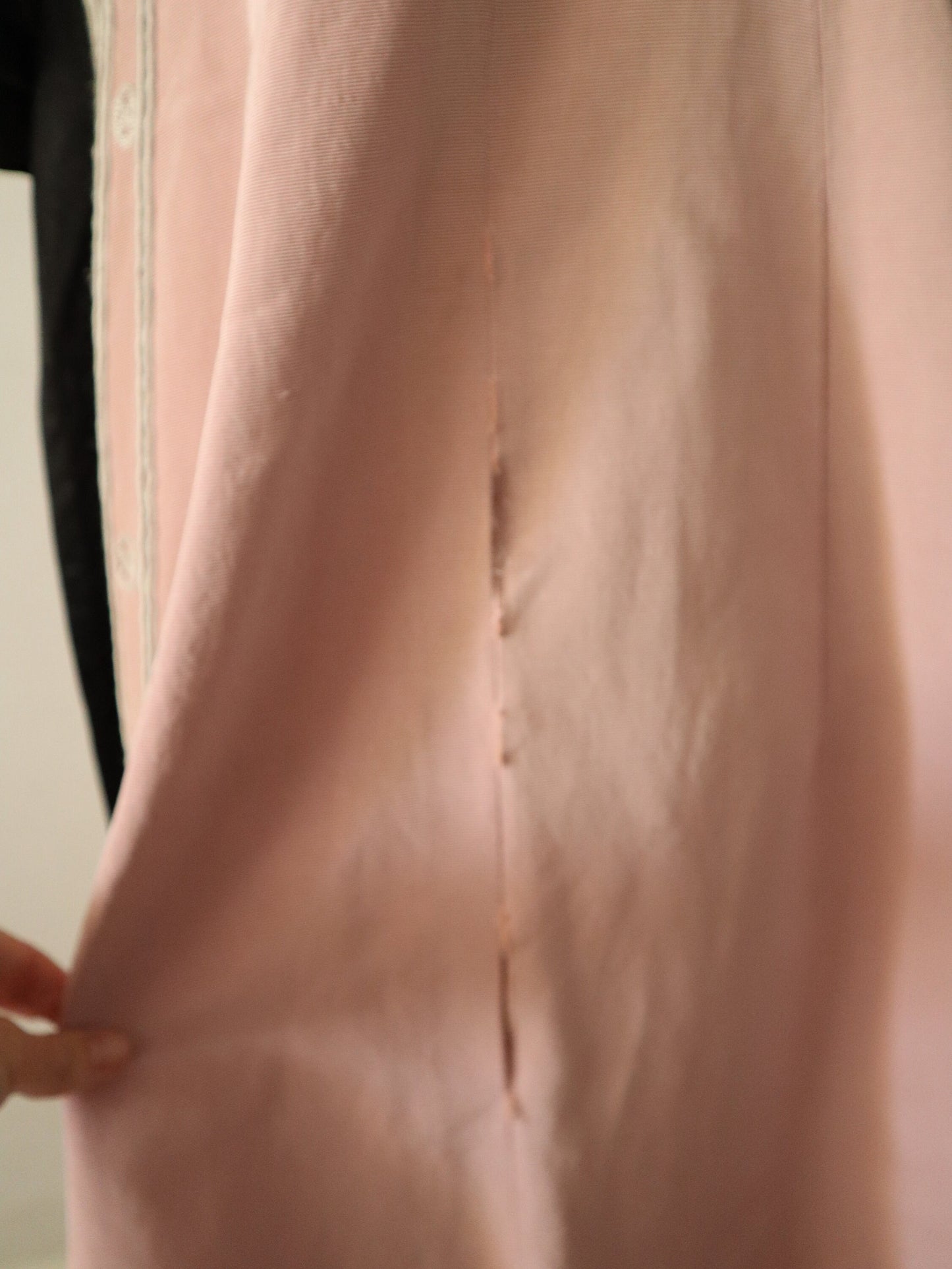 1930s - 40s French Opera Costume Dress Pink Silk Black Grosgrain Henri Lebrun Chinese Style Theatre