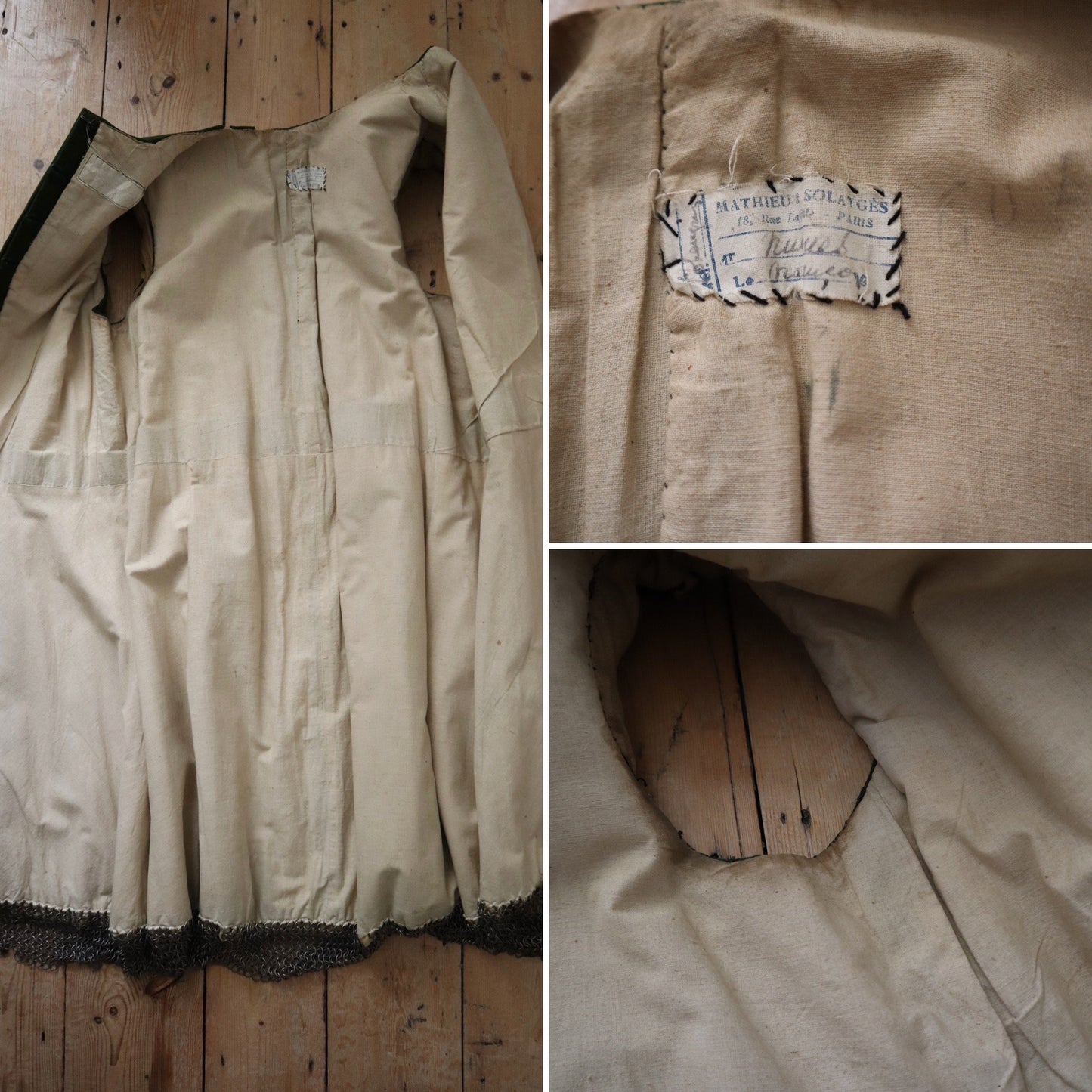 Antique 1890s 1900s French Opera Costume by Mathieu & Solatges – Medieval Tunic with Chainmail Hem Lion