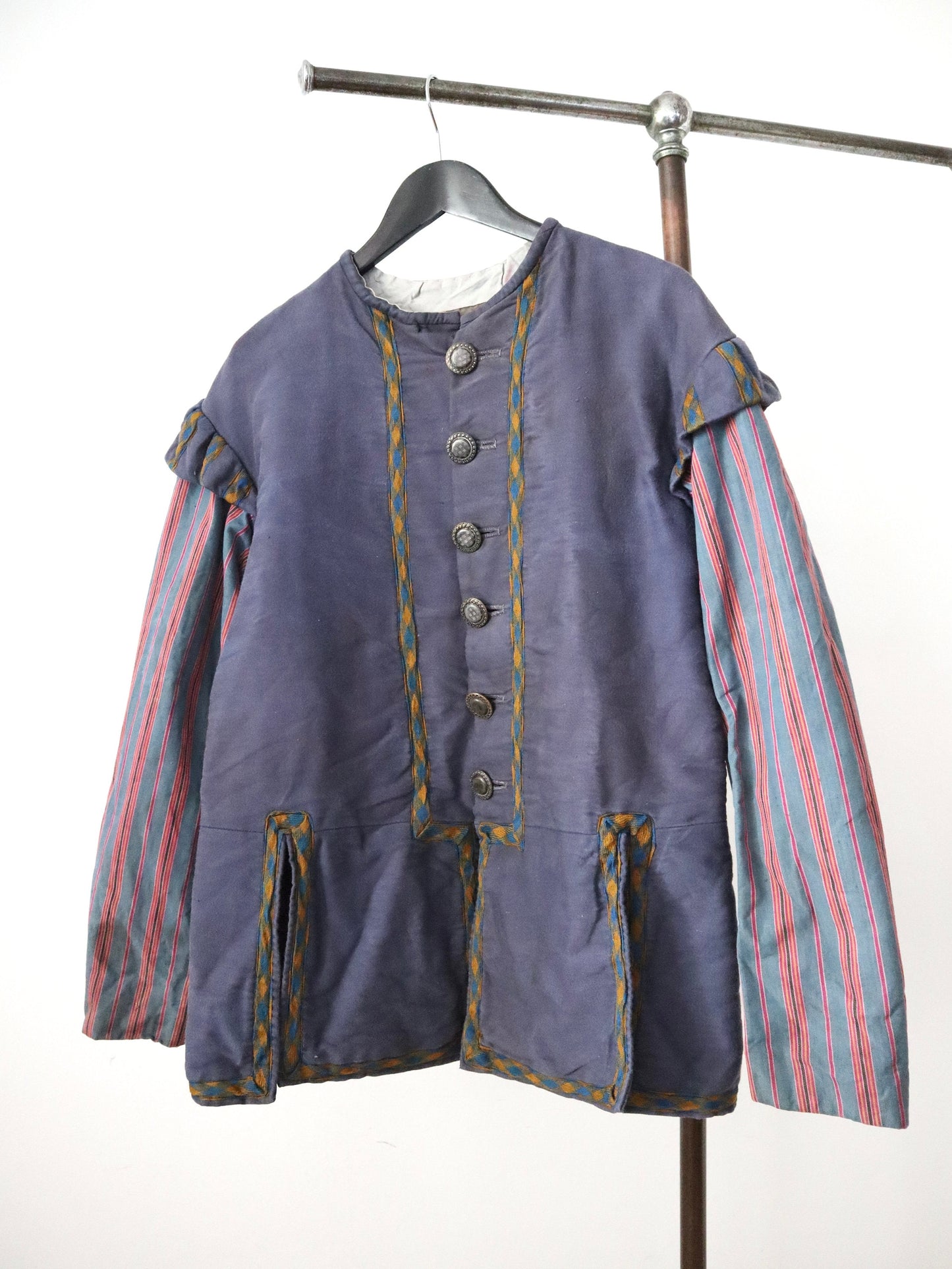 Antique French Theatre Costume Jacket Tunic Blue Red Stripe Sleeves Renaissance Style Early 1900s
