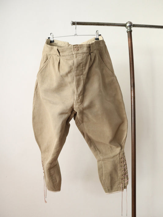 1940s French Workwear Breeches Stone Lace Up Pants Trousers