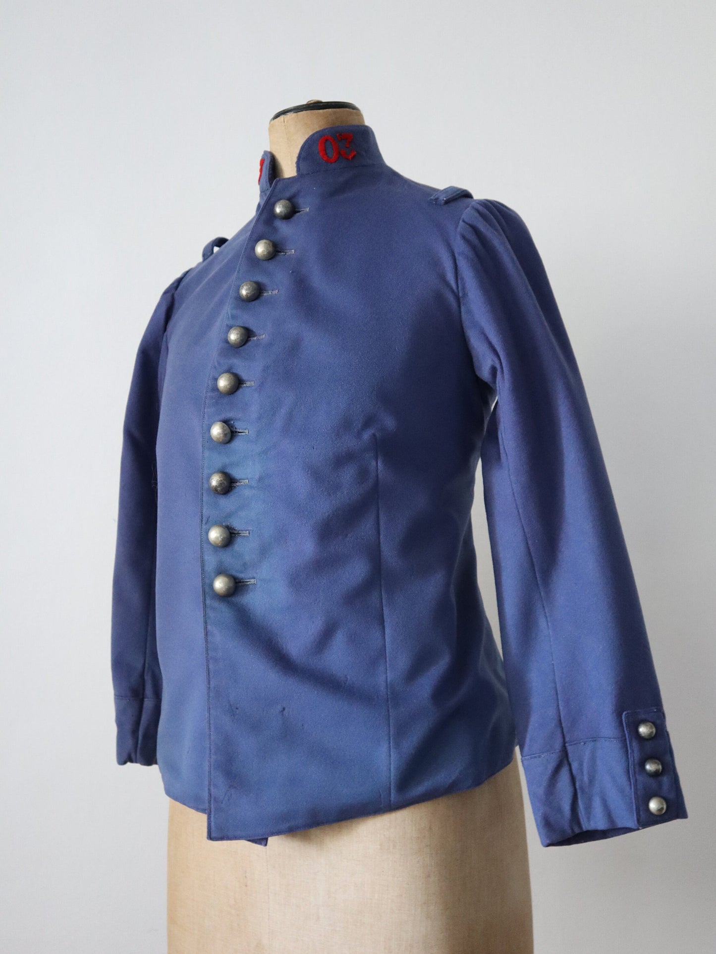 1930s French Jacket Blue Wool Military Style Theatre Costume Blue Wool