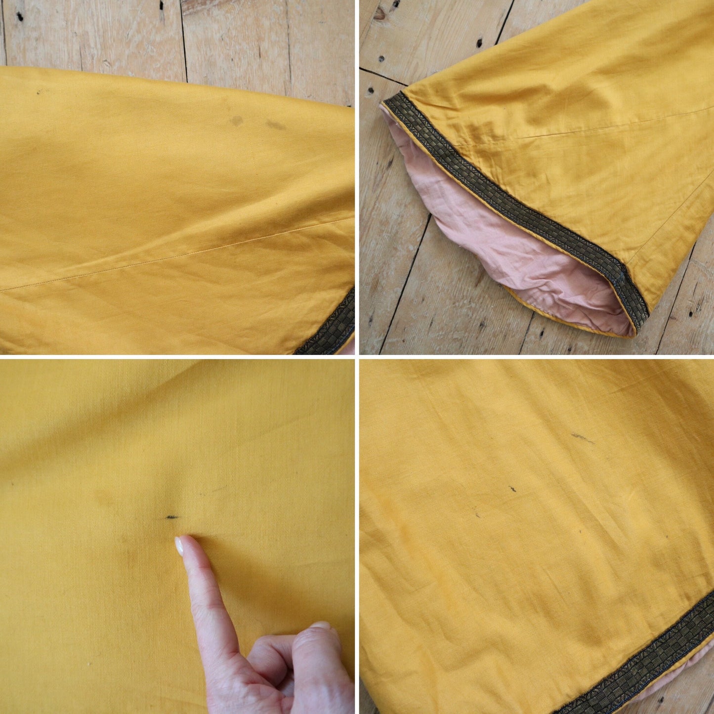 1920s French Theatre Opera Costume Jacket Oriental Style Wide Sleeves Gold Metal Ribbon Trim Yellow Blue