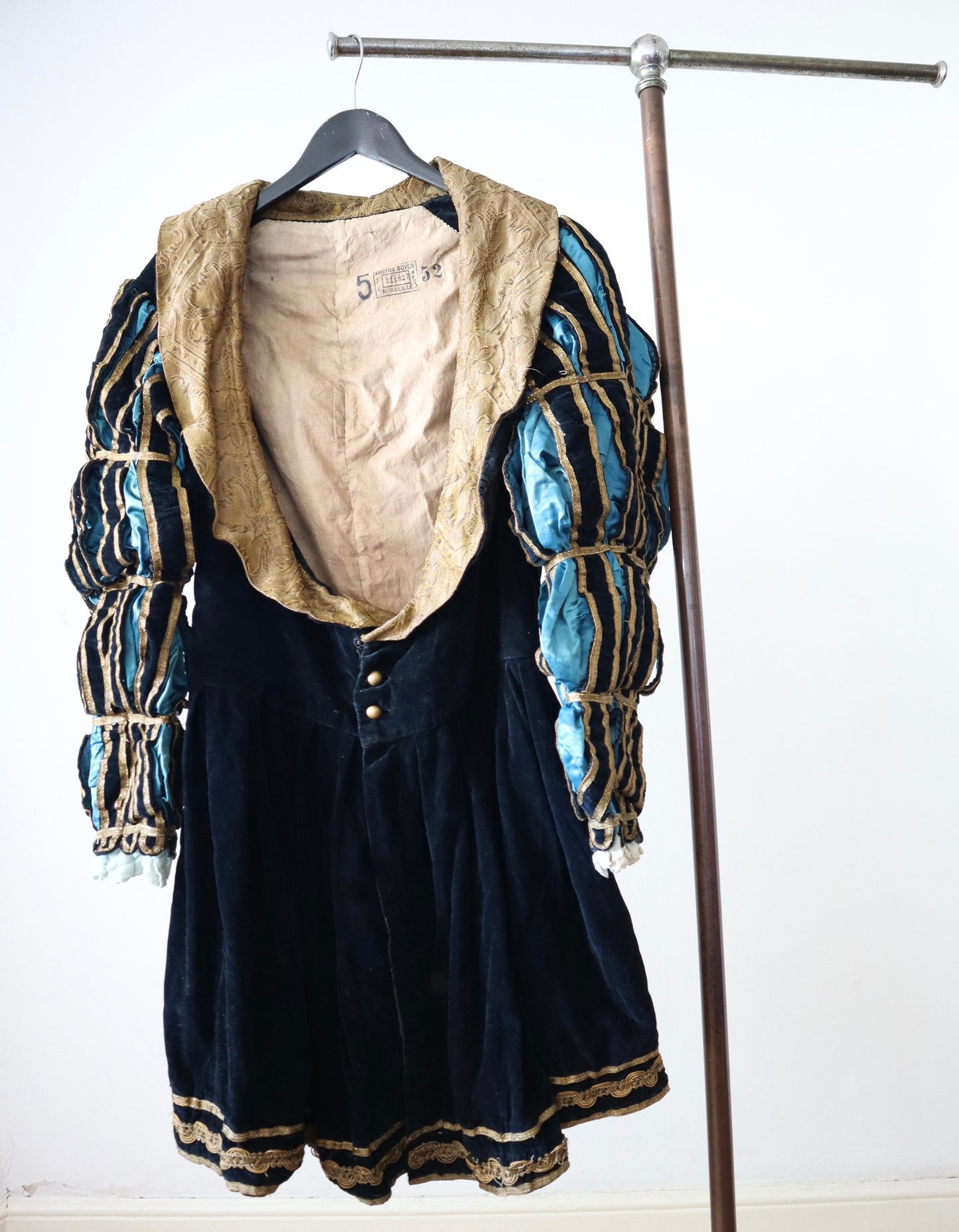 Antique c.1910s French Opera Costume | Renaissance Revival Tunic | Aristide Boyer Marseille | Black Velvet & Gold Lamé