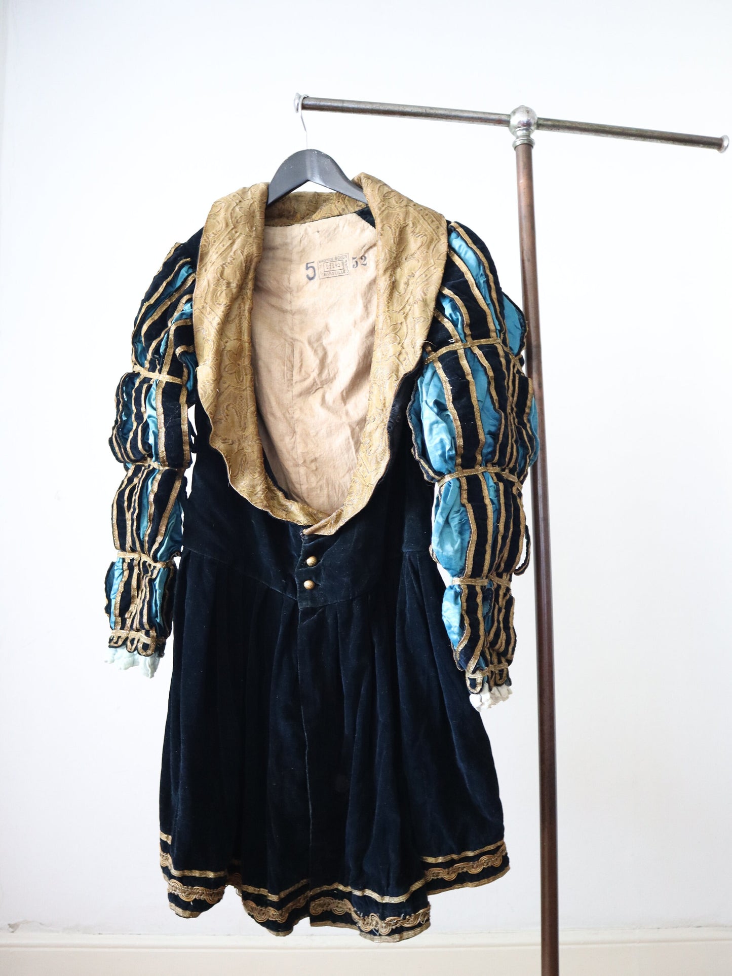 Antique c.1910s French Opera Costume | Renaissance Revival Tunic | Aristide Boyer Marseille | Black Velvet & Gold Lamé