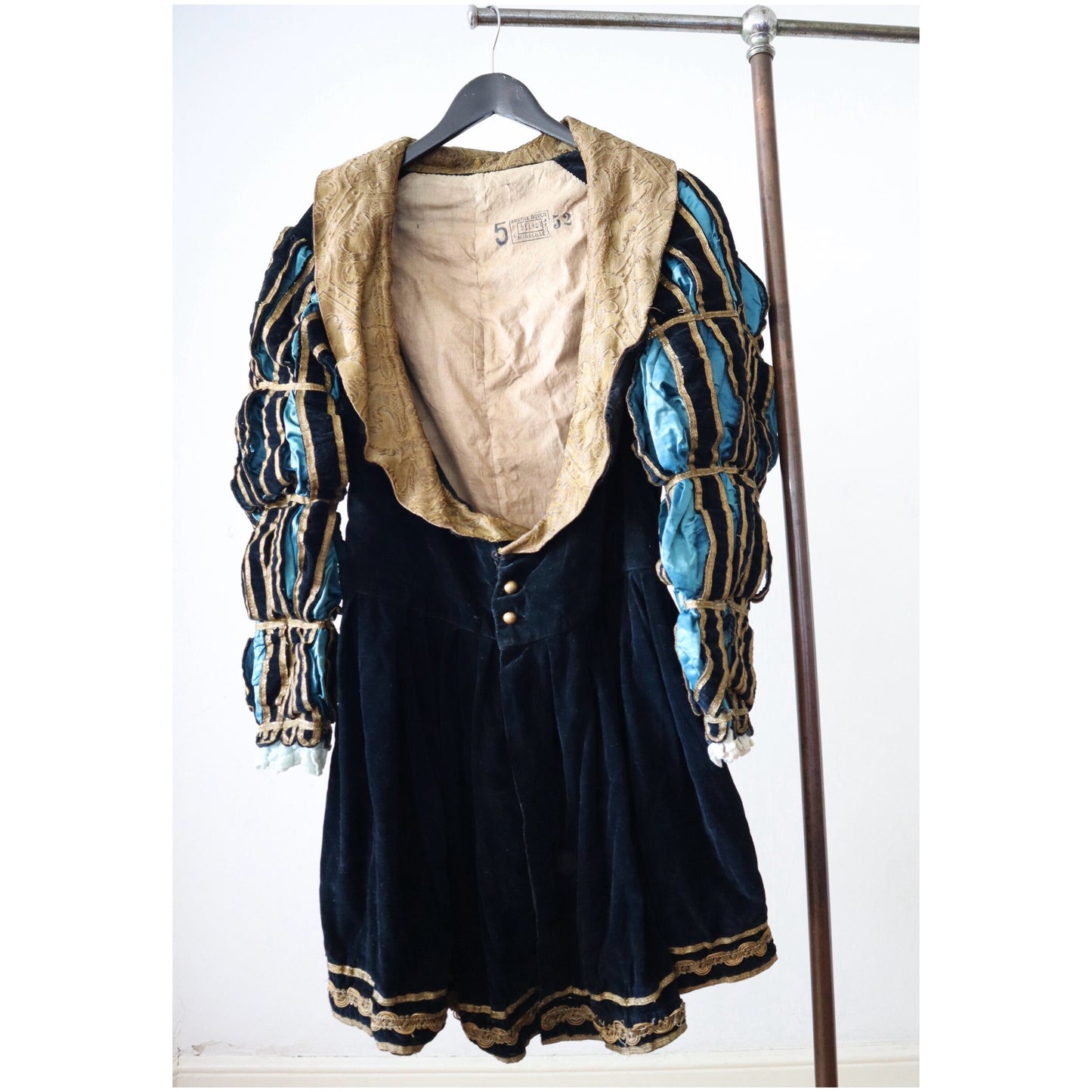 Antique c.1910s French Opera Costume | Renaissance Revival Tunic | Aristide Boyer Marseille | Black Velvet & Gold Lamé